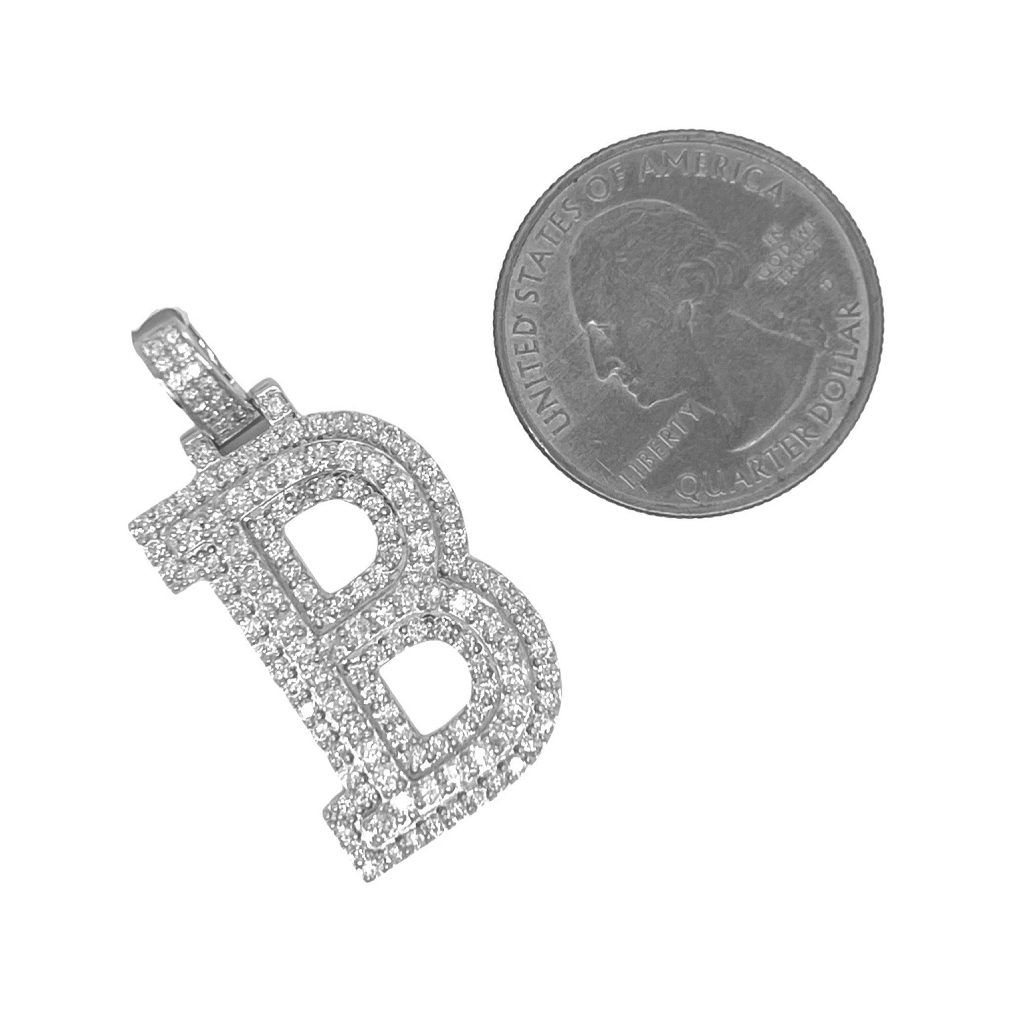 10K White Gold 3D Letter B Initial Diamond Pendant 1.82 CT 1.5"