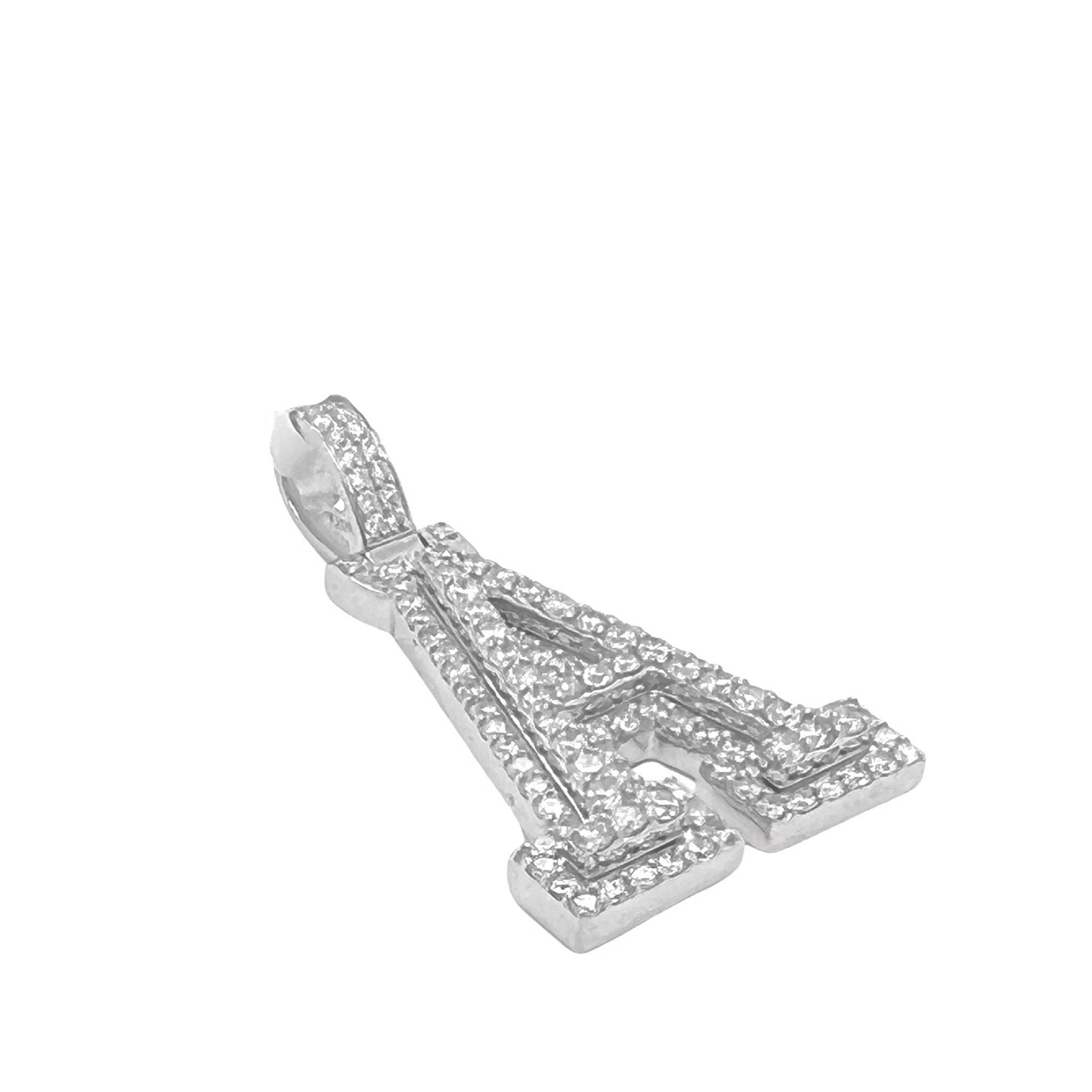 10K White Gold 3D Letter A Initial Diamond Pendant 1.54 CT 1.5"