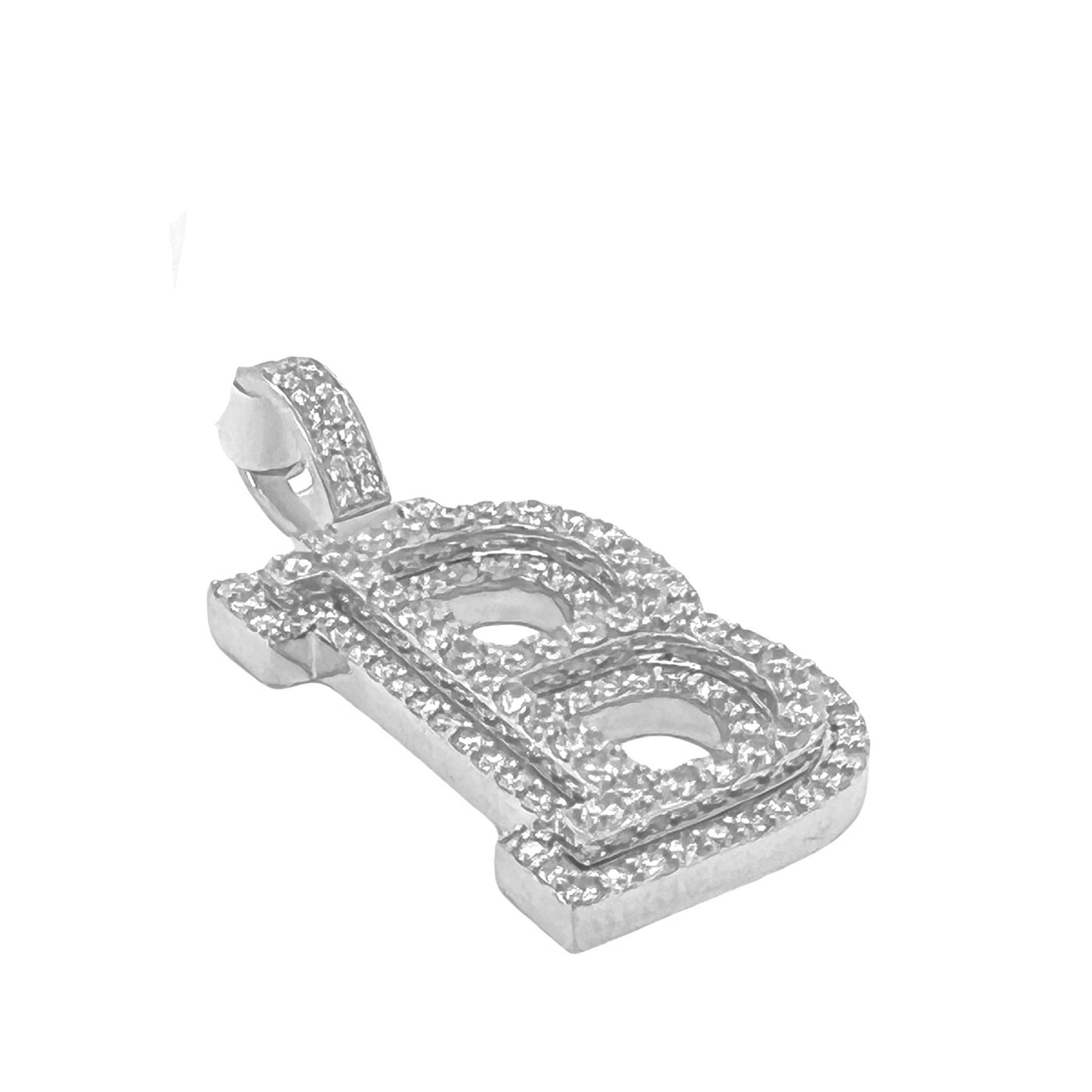 10K White Gold 3D Letter B Initial Diamond Pendant 1.82 CT 1.5"