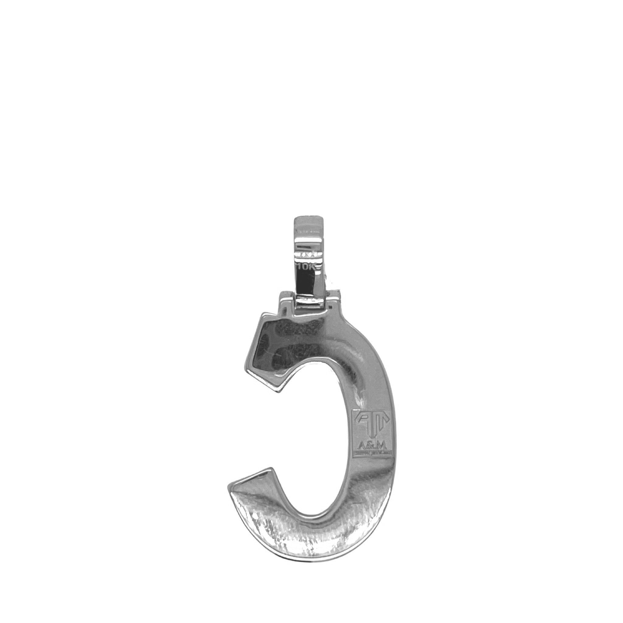 10K White Gold 3D Letter C Initial Diamond Pendant 1.34 CT 1.5"