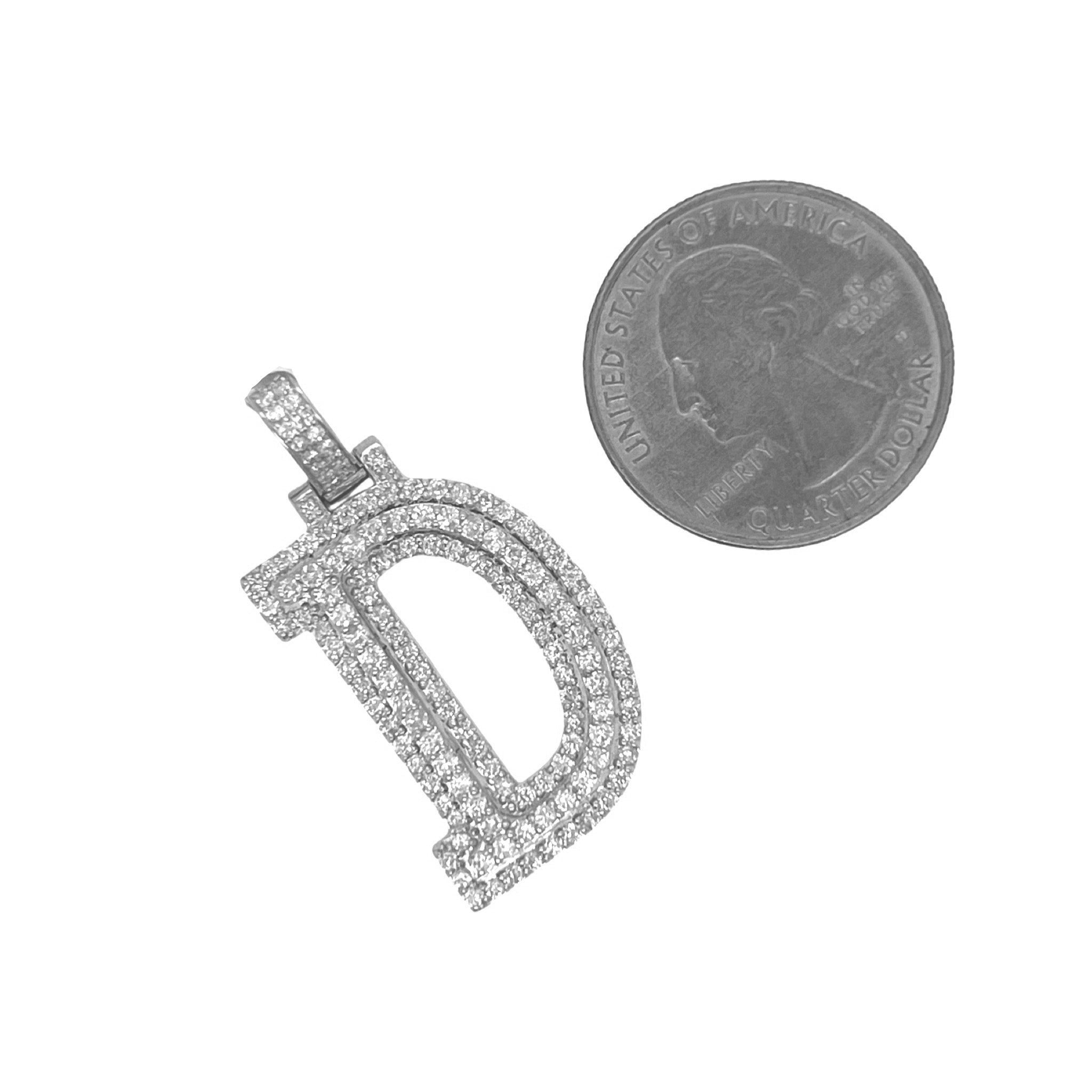 10K White Gold 3D Letter D Initial Diamond Pendant 1.51 CT 1.5"