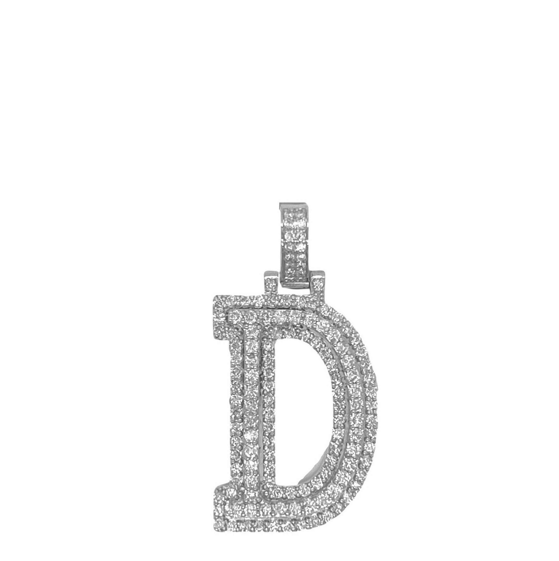 10K White Gold 3D Letter D Initial Diamond Pendant 1.51 CT 1.5"
