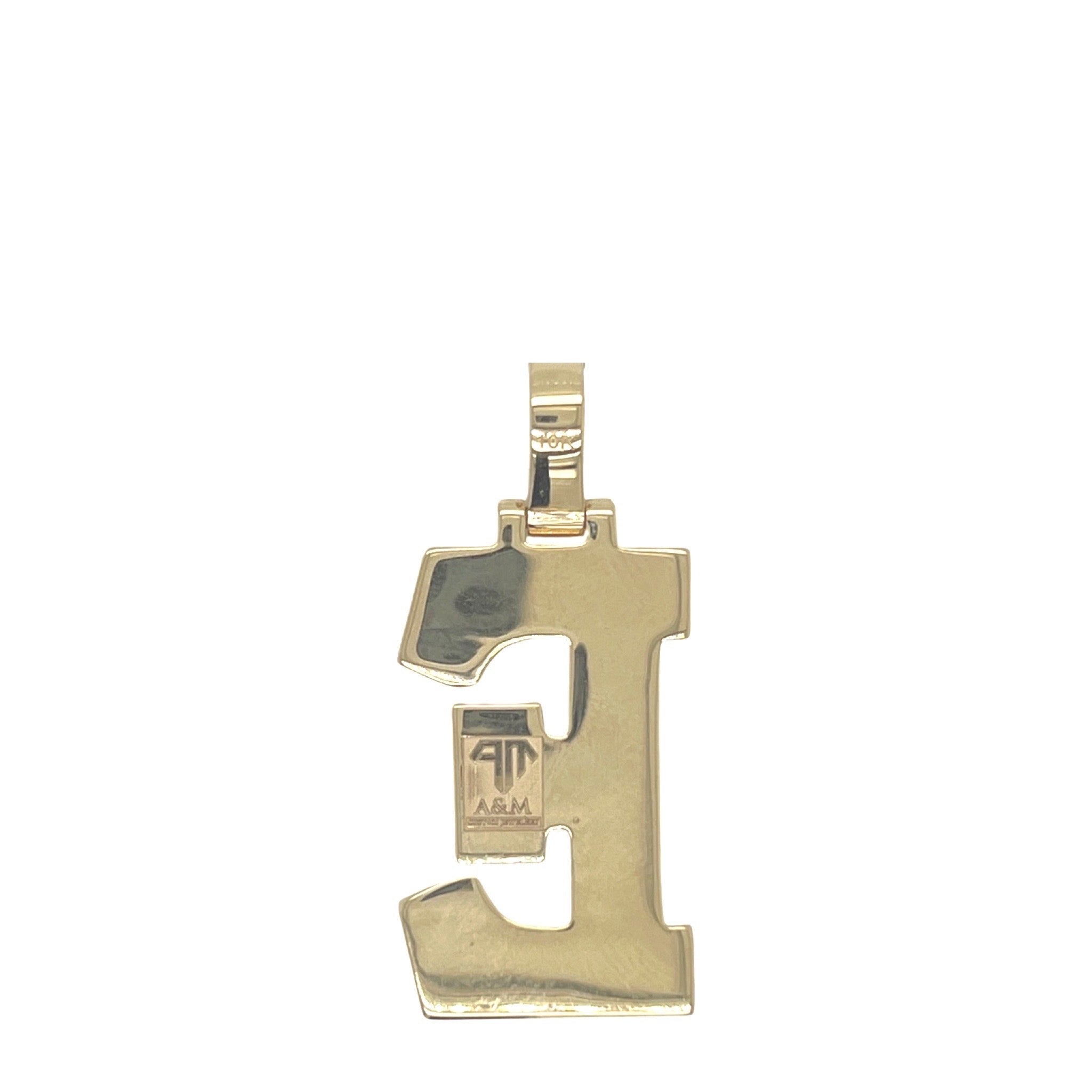 10K Yellow White Gold 3D Letter E Initial Diamond Pendant 1.72 CT 1.5"