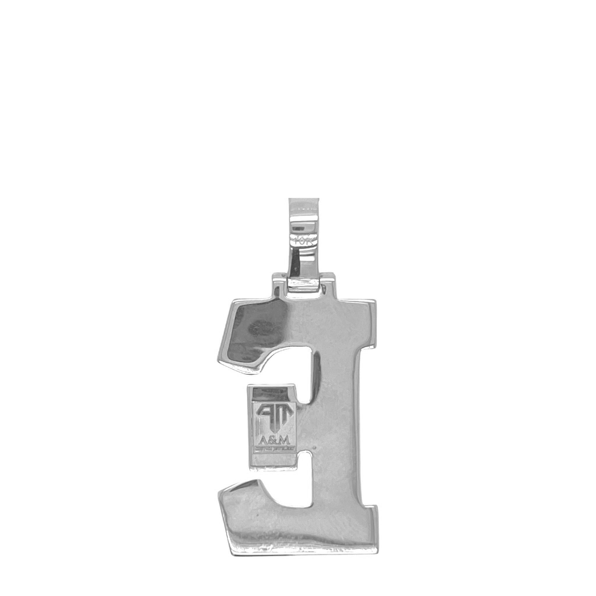 10K White Gold 3D Letter E Initial Diamond Pendant 1.72 CT 1.5"
