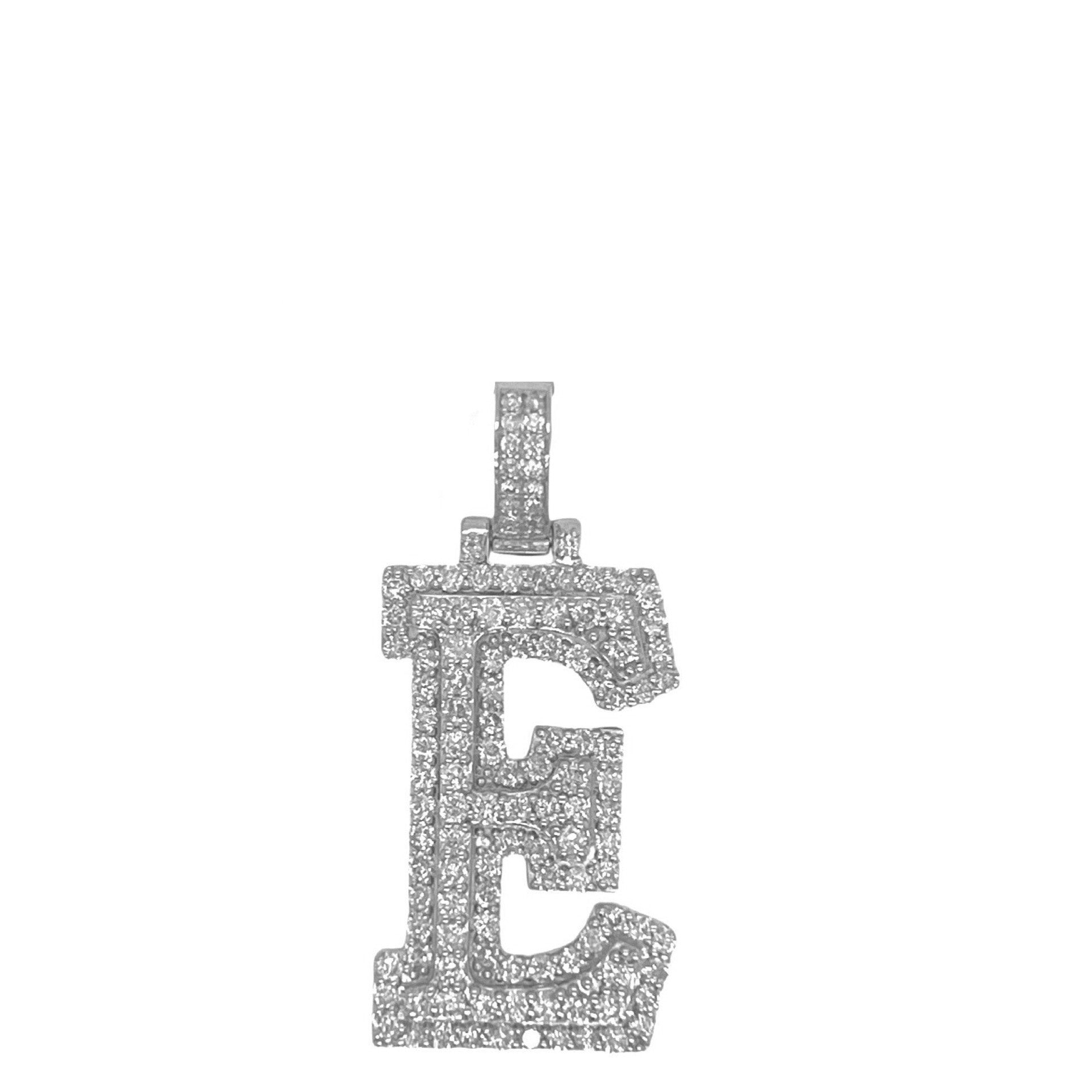 10K White Gold 3D Letter E Initial Diamond Pendant 1.72 CT 1.5"