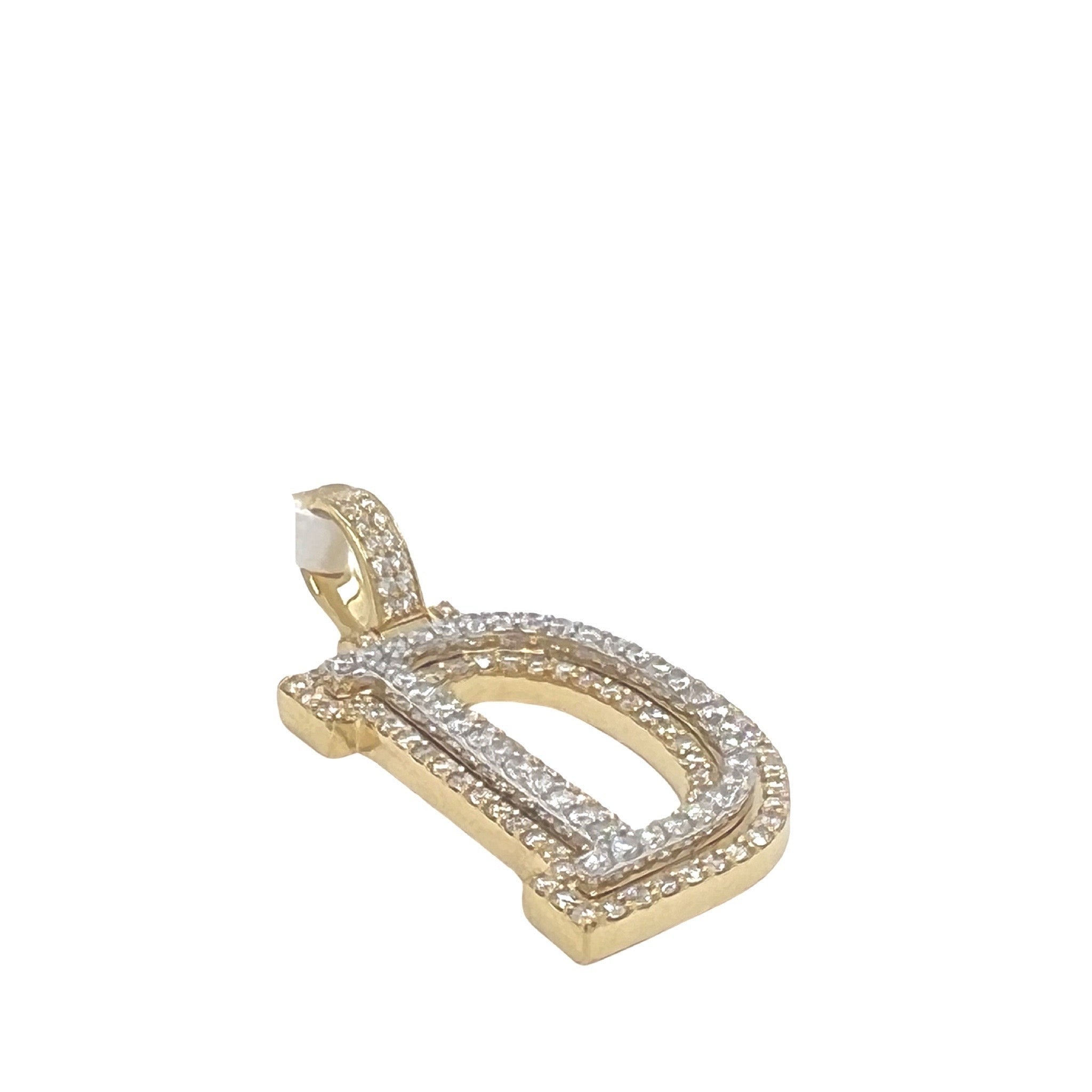 10K Yellow White Gold 3D Letter D Initial Diamond Pendant 1.51 CT 1.5"