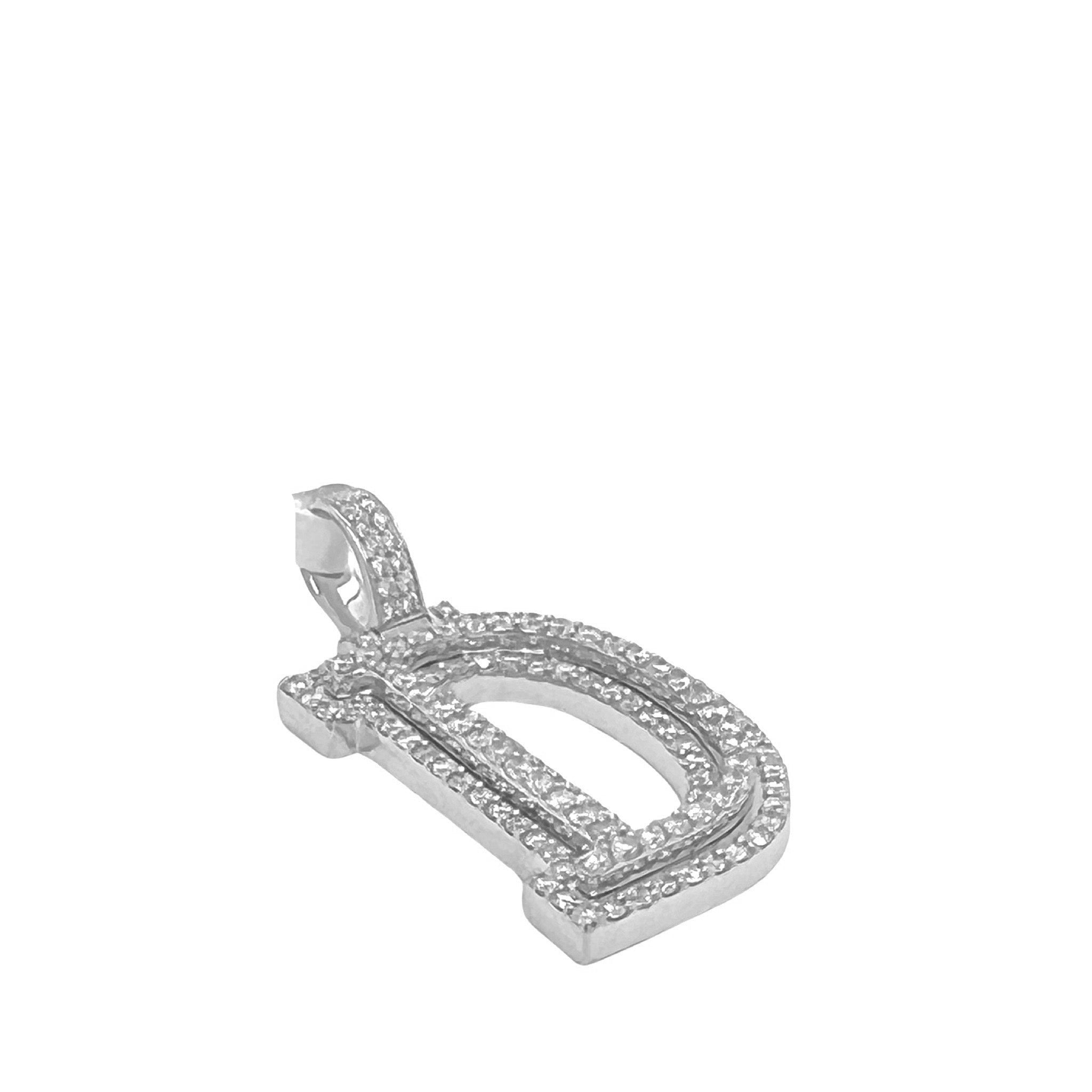 10K White Gold 3D Letter D Initial Diamond Pendant 1.51 CT 1.5"