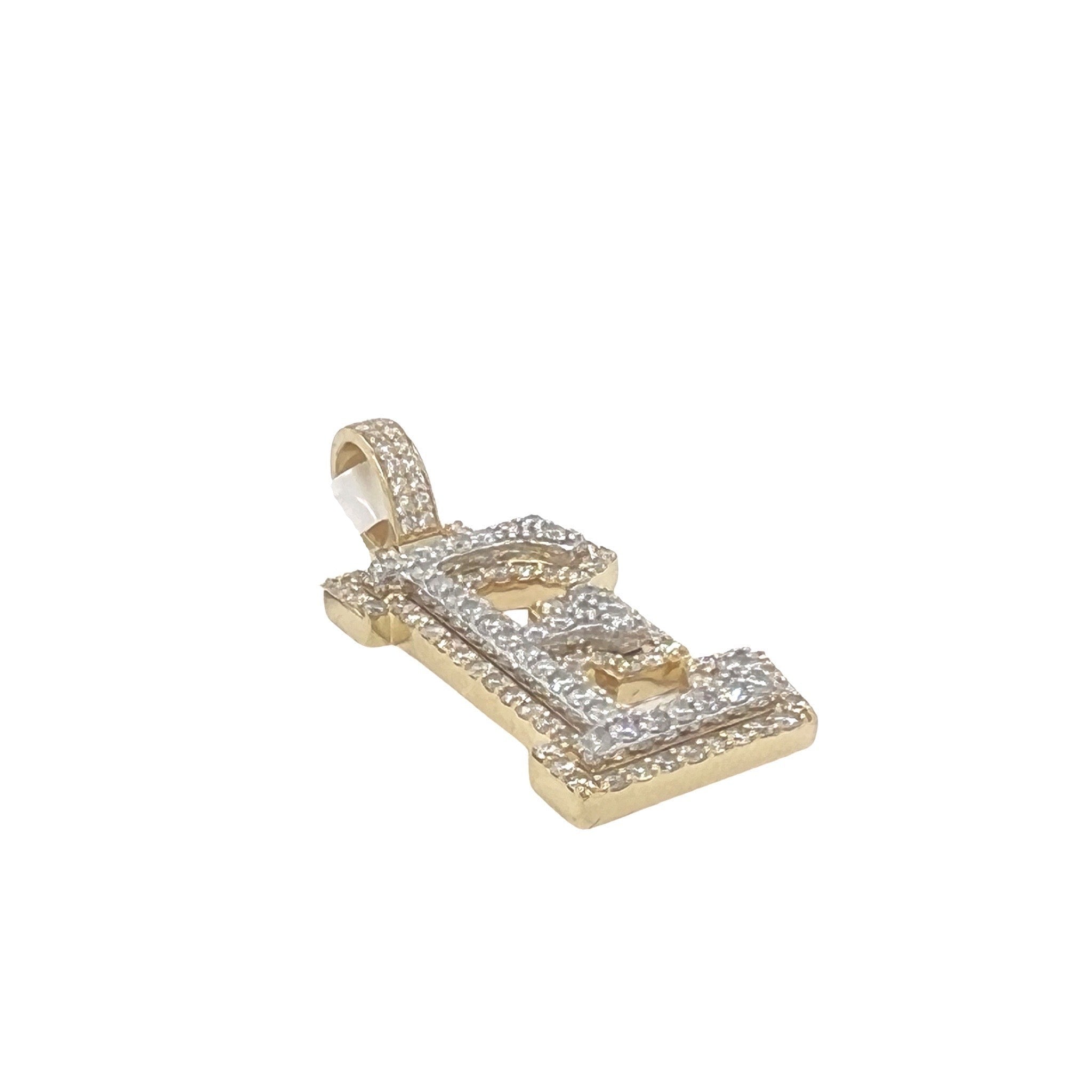 10K Yellow White Gold 3D Letter E Initial Diamond Pendant 1.72 CT 1.5"