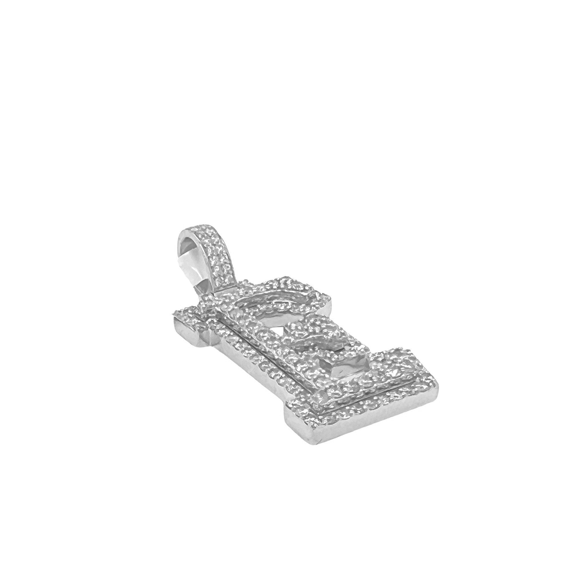 10K White Gold 3D Letter E Initial Diamond Pendant 1.72 CT 1.5"