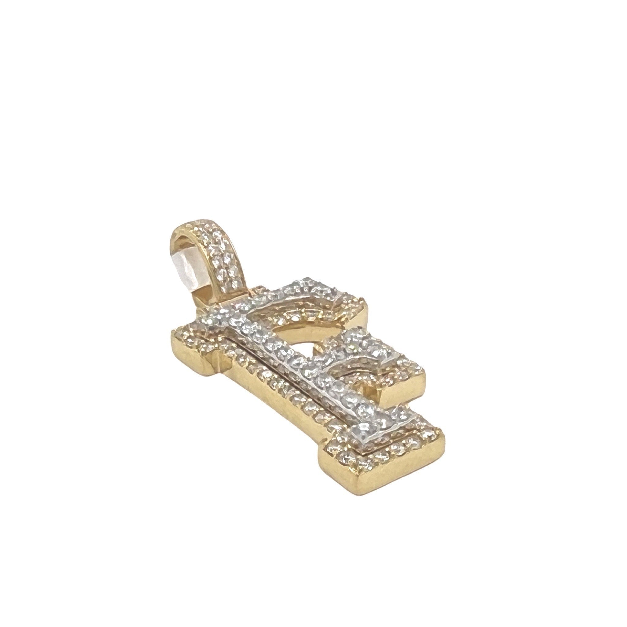 10K Yellow White Gold 3D Letter F Initial Diamond Pendant 1.41 CT 1.5"