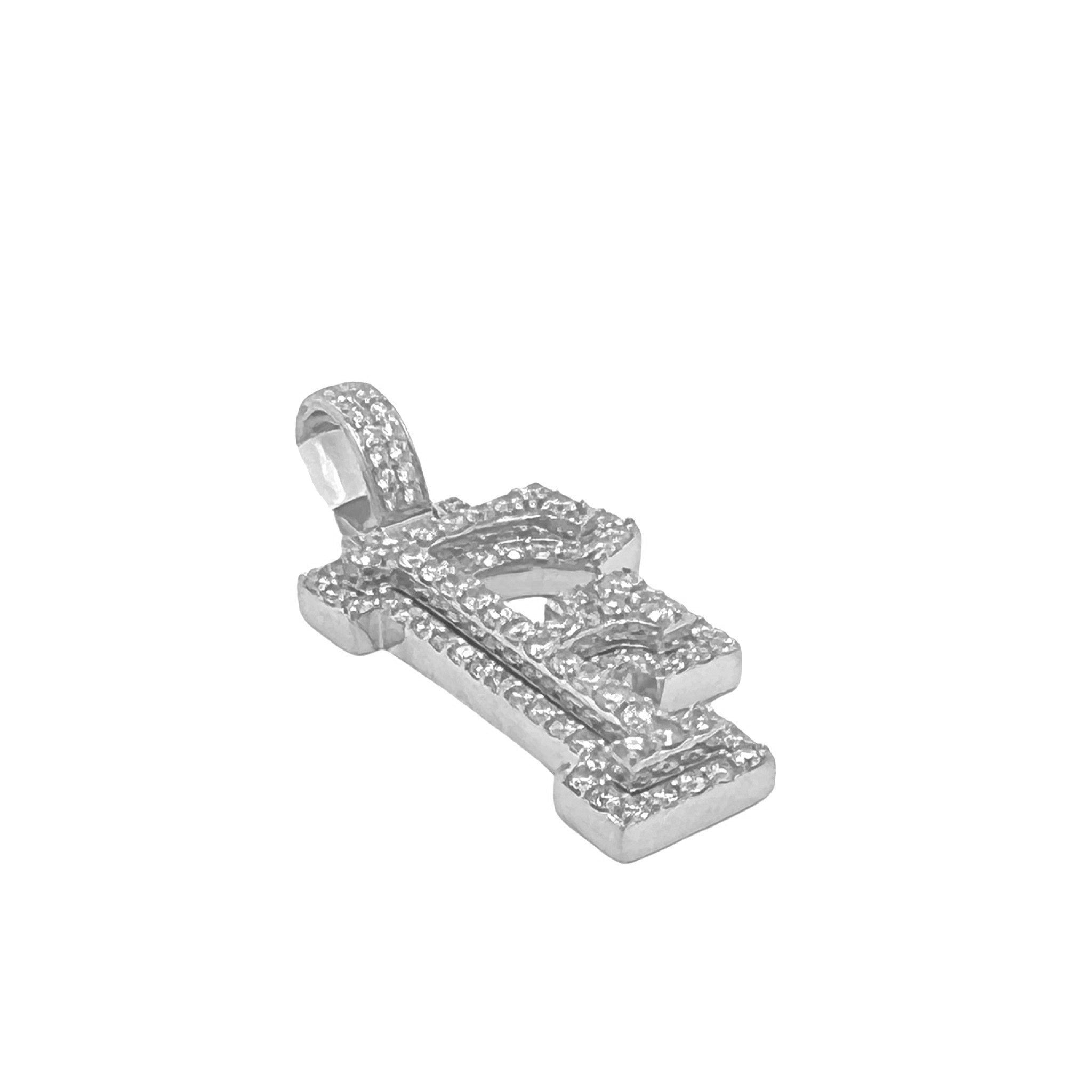 10K White Gold 3D Letter F Initial Diamond Pendant 1.41 CT 1.5"