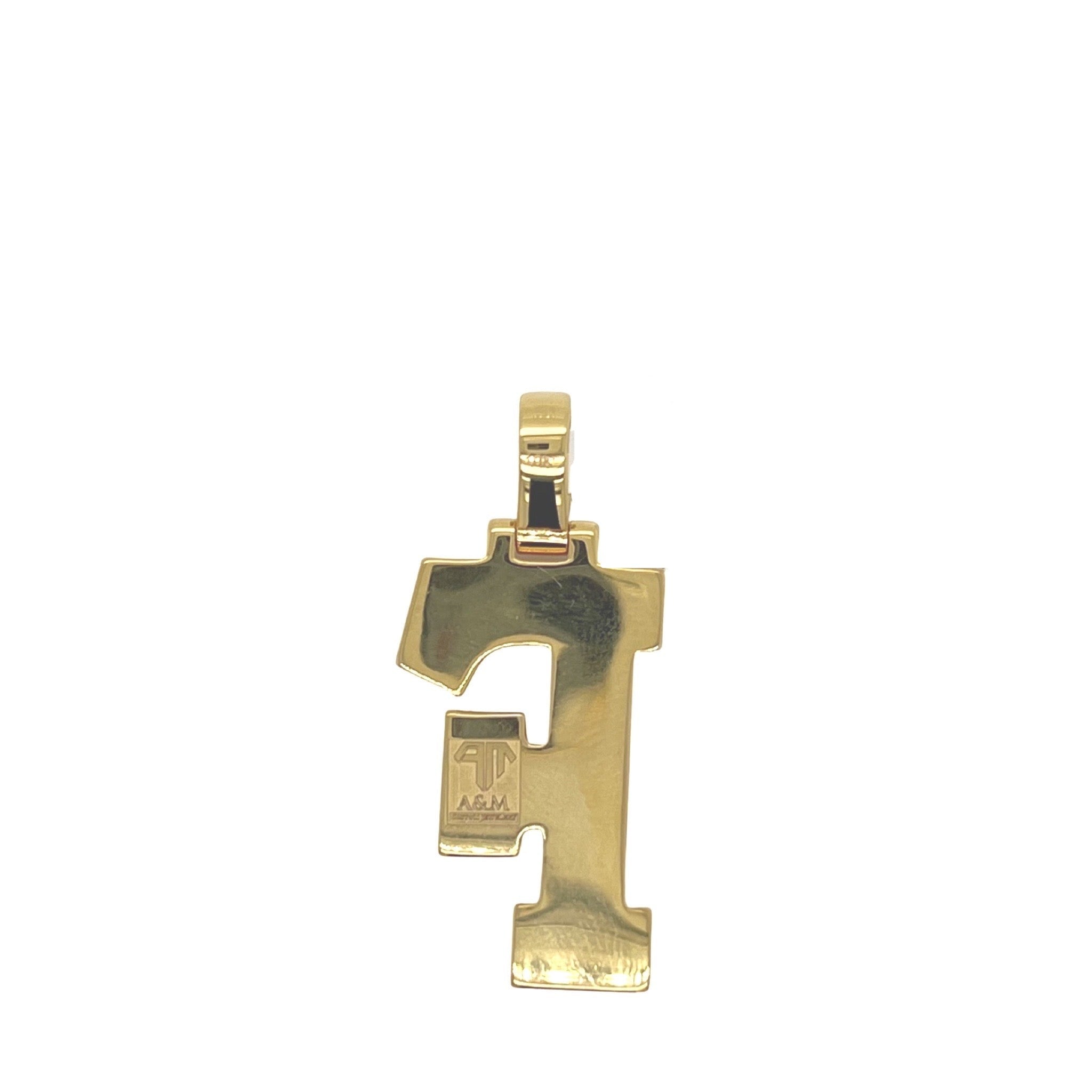 10K Yellow White Gold 3D Letter F Initial Diamond Pendant 1.41 CT 1.5"