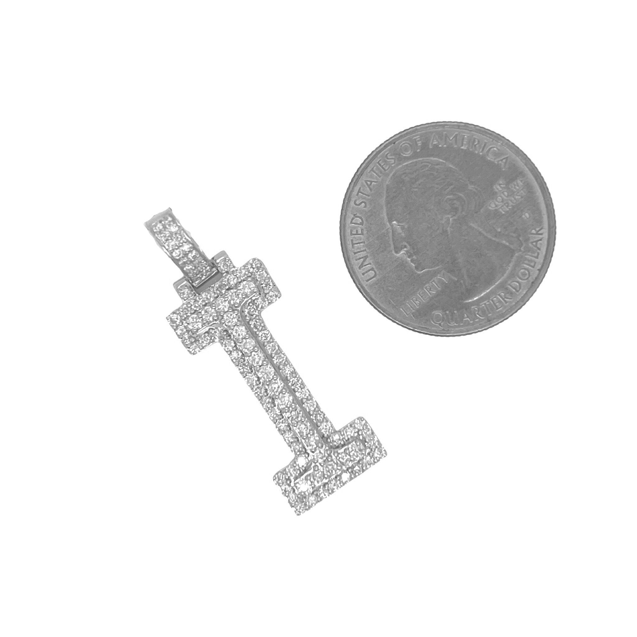 10K White Gold 3D Letter I Initial Diamond Pendant 1.15 CT 1.5"