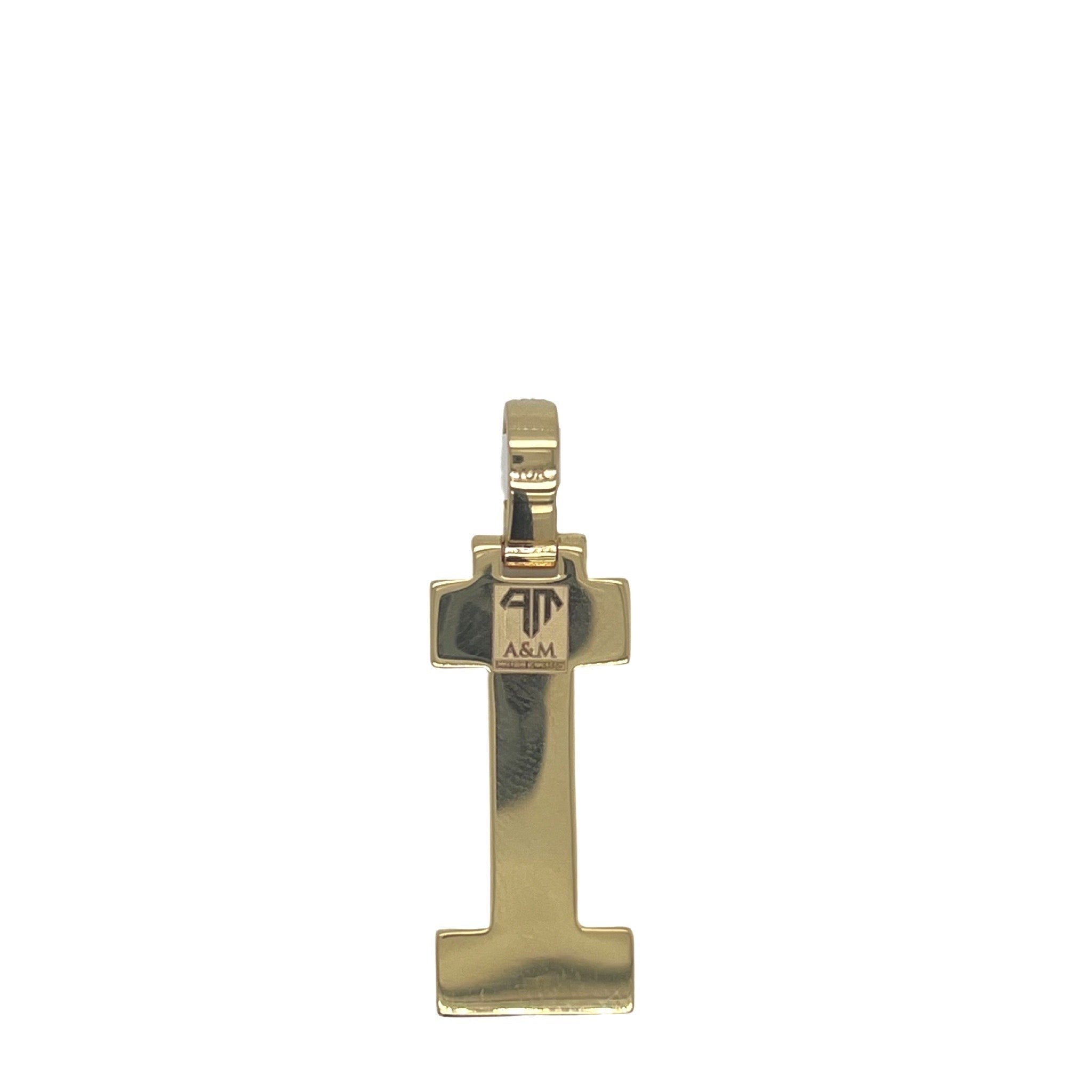 10K Yellow White Gold 3D Letter I Initial Diamond Pendant 1.15 CT 1.5"