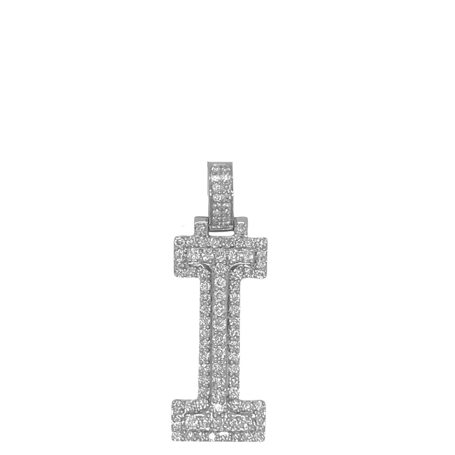 10K White Gold 3D Letter I Initial Diamond Pendant 1.15 CT 1.5"
