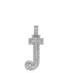 10K White Gold 3D Letter J Initial Diamond Pendant 1.16 CT 1.5"