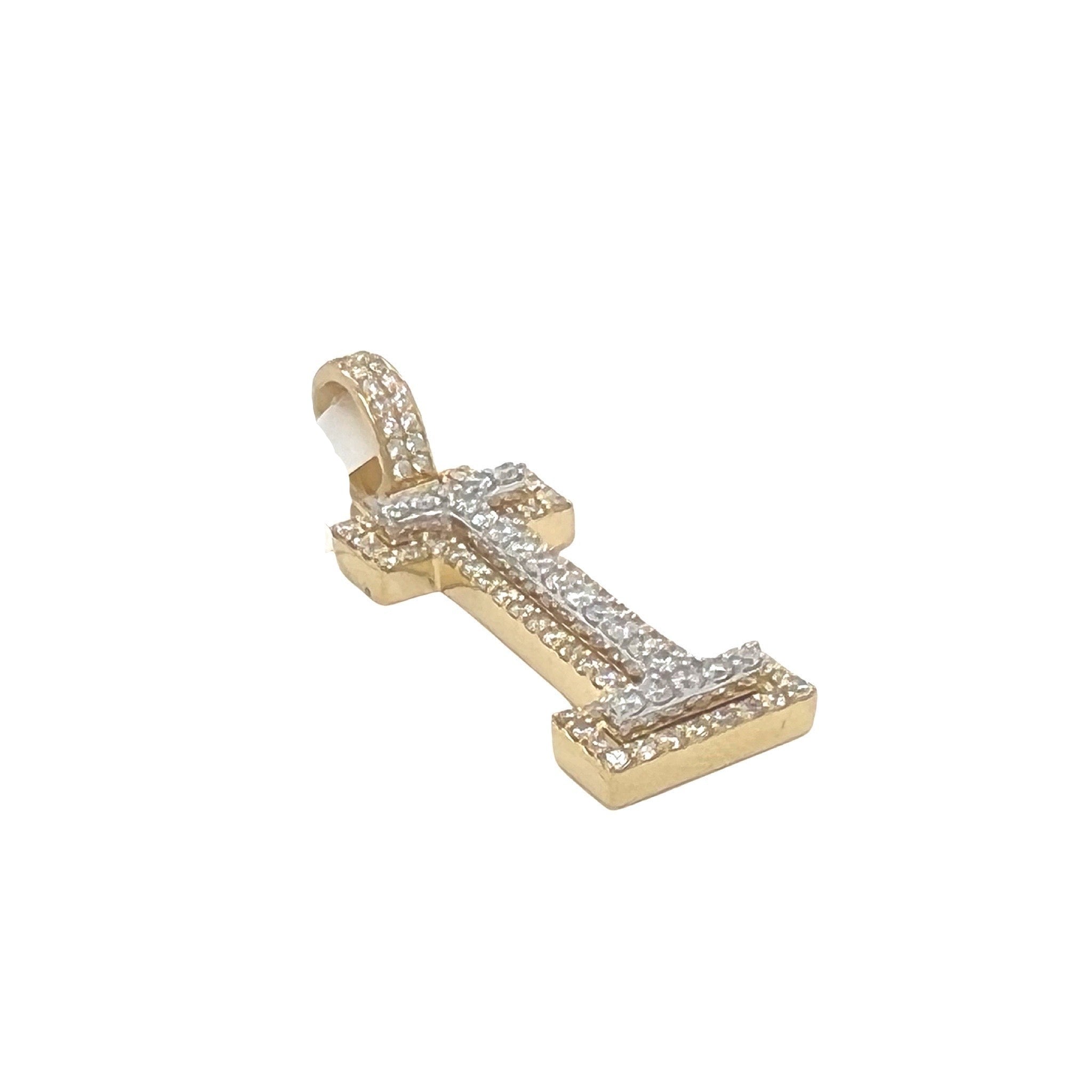 10K Yellow White Gold 3D Letter I Initial Diamond Pendant 1.15 CT 1.5"