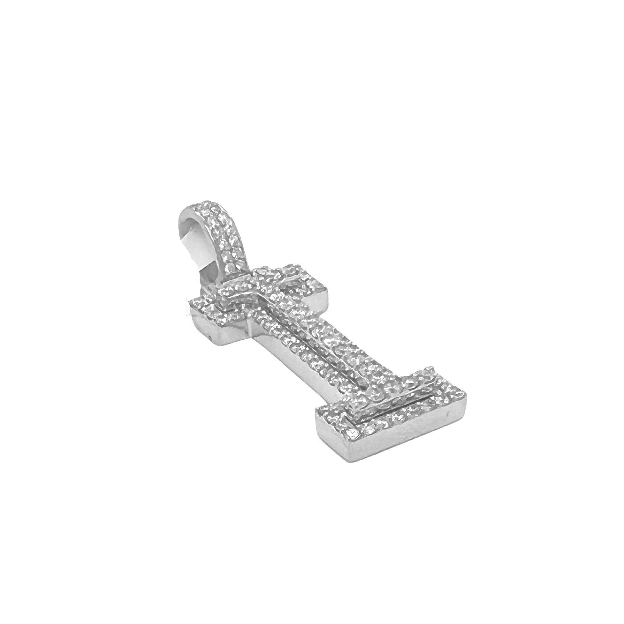 10K White Gold 3D Letter I Initial Diamond Pendant 1.15 CT 1.5"