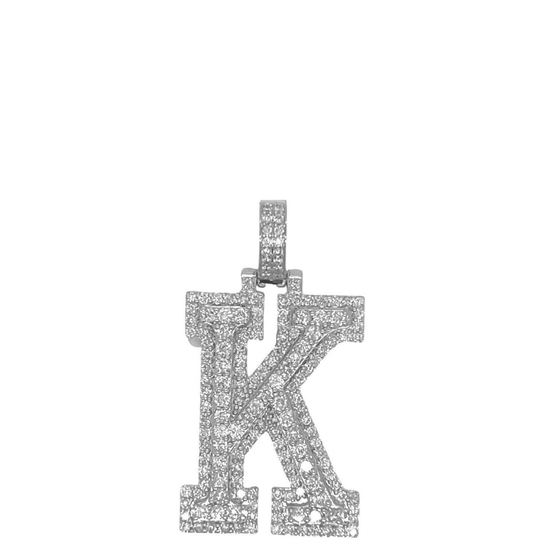 10K White Gold 3D Letter K Initial Diamond Pendant 1.78 CT 1.5"