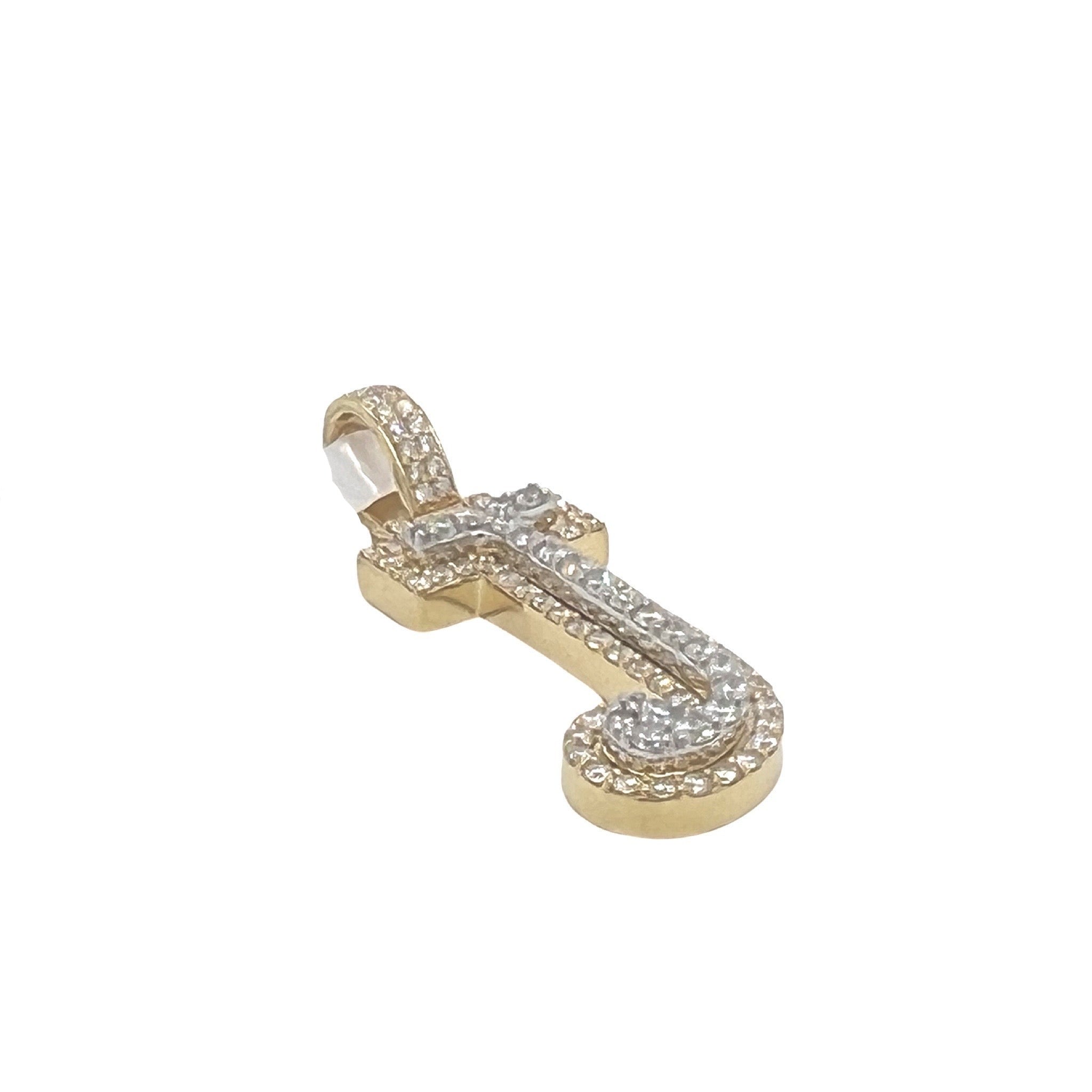 10K Yellow White Gold 3D Letter J Initial Diamond Pendant 1.16 CT 1.5"