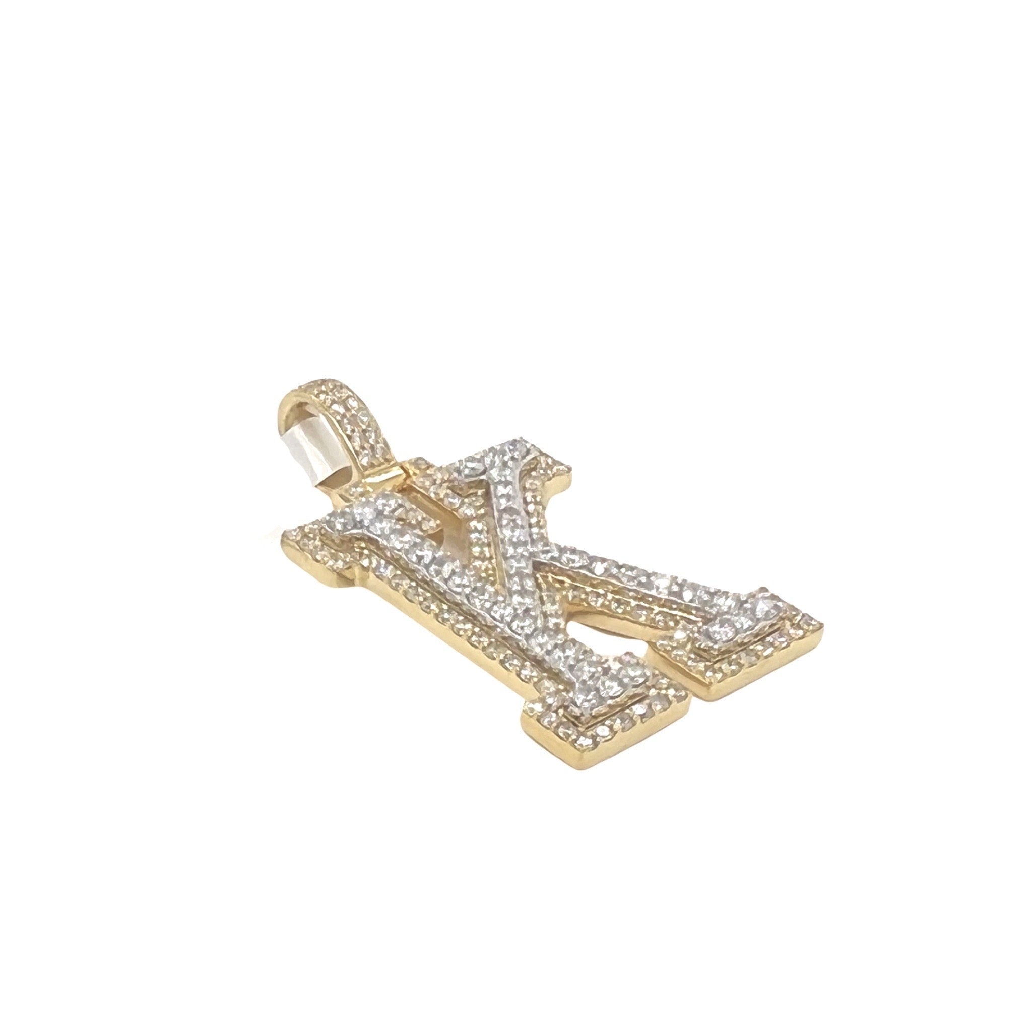 10K Yellow White Gold 3D Letter K Initial Diamond Pendant 1.78 CT 1.5"