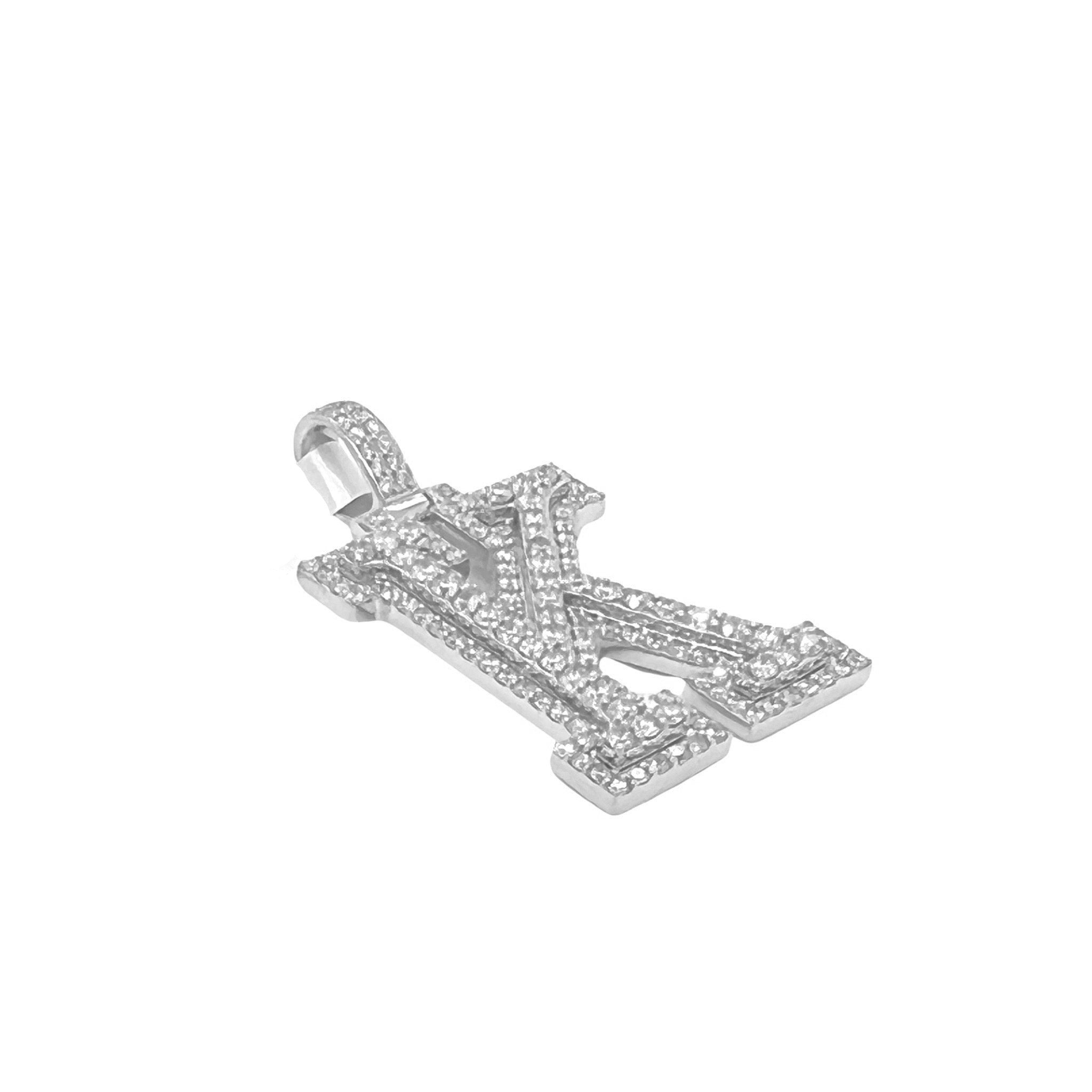 10K White Gold 3D Letter K Initial Diamond Pendant 1.78 CT 1.5"