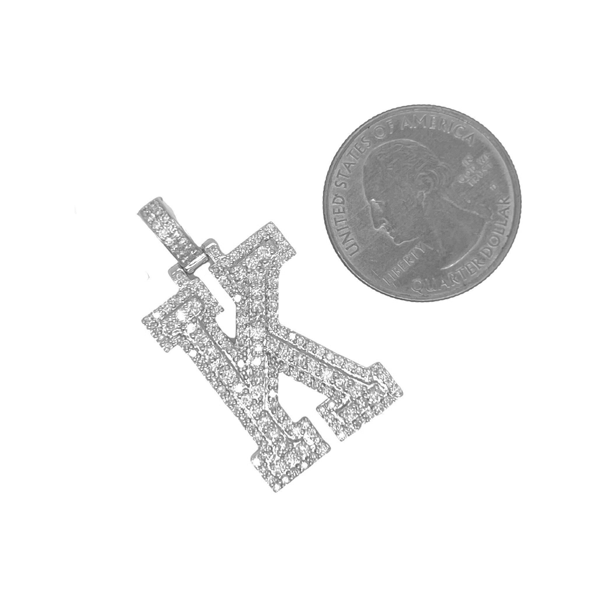 10K White Gold 3D Letter K Initial Diamond Pendant 1.78 CT 1.5"