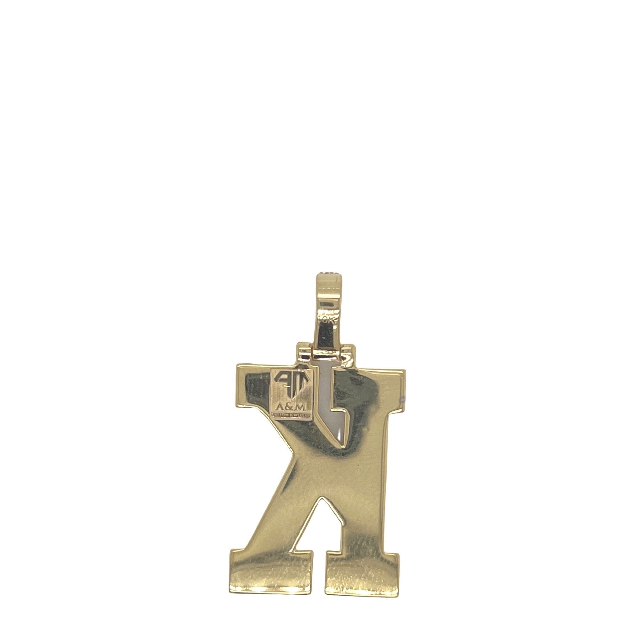 10K Yellow White Gold 3D Letter K Initial Diamond Pendant 1.78 CT 1.5"