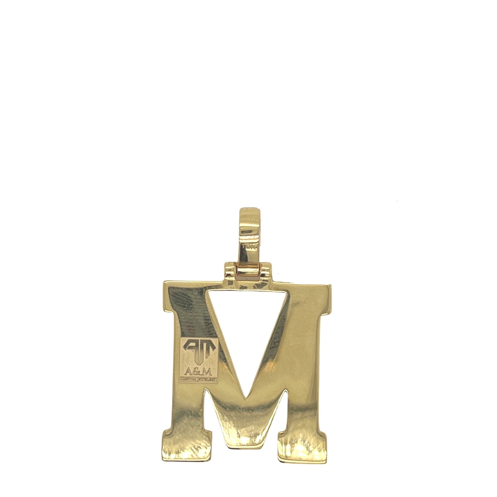 10K Yellow White Gold 3D Letter M Initial Diamond Pendant 1.9 CT 1.5"