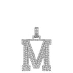 10K White Gold 3D Letter M Initial Diamond Pendant 1.9 CT 1.5"