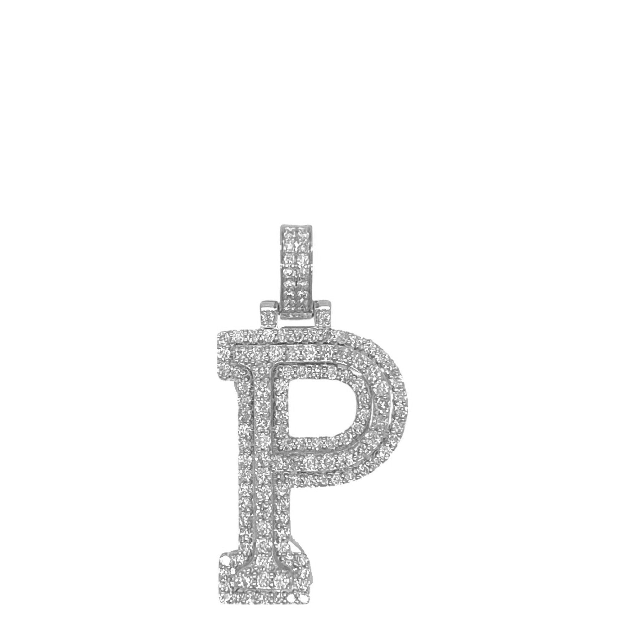 10K White Gold 3D Letter P Initial Diamond Pendant 1.29 CT 1.5"