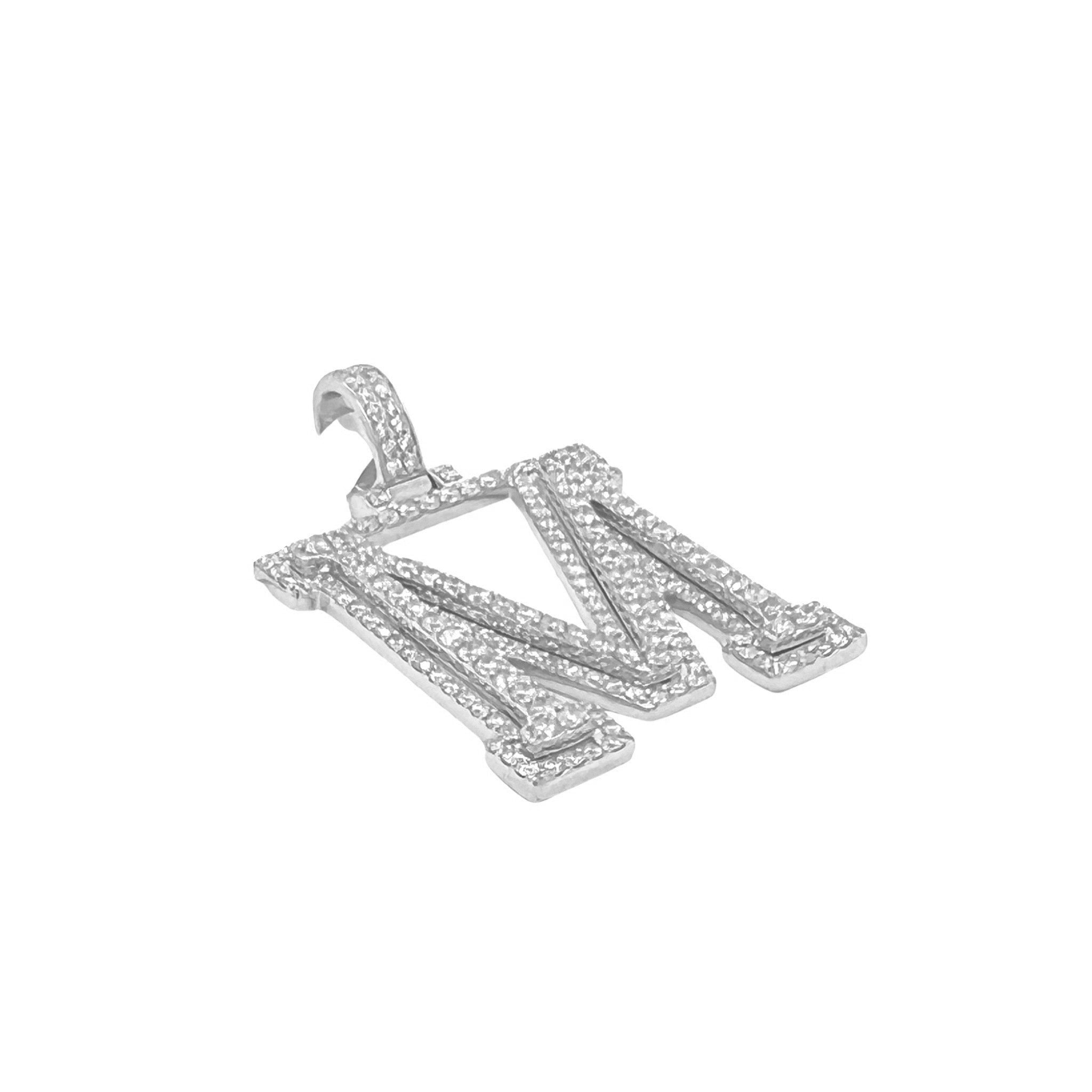 10K White Gold 3D Letter M Initial Diamond Pendant 1.9 CT 1.5"
