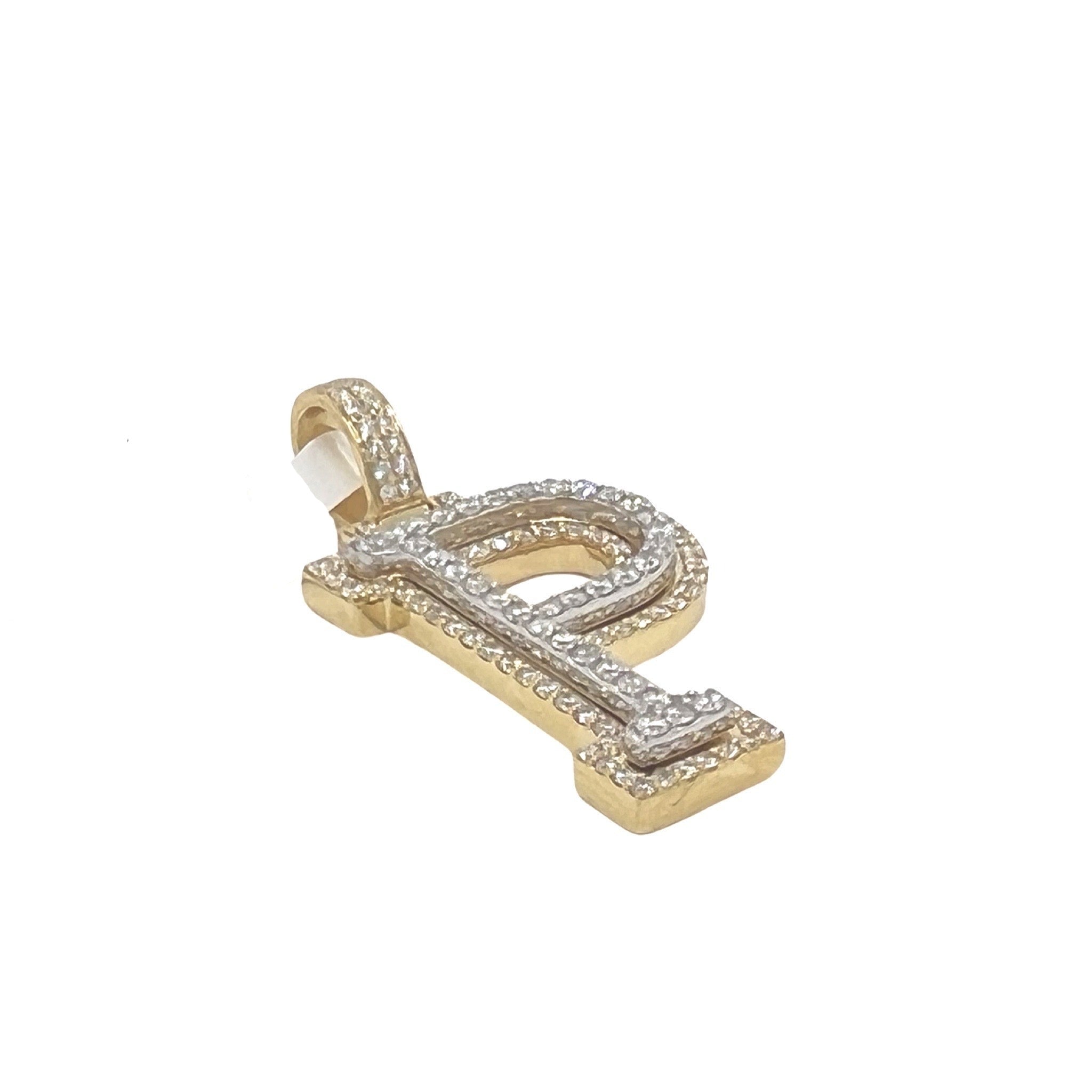 10K Yellow White Gold 3D Letter P Initial Diamond Pendant 1.29 CT 1.5"