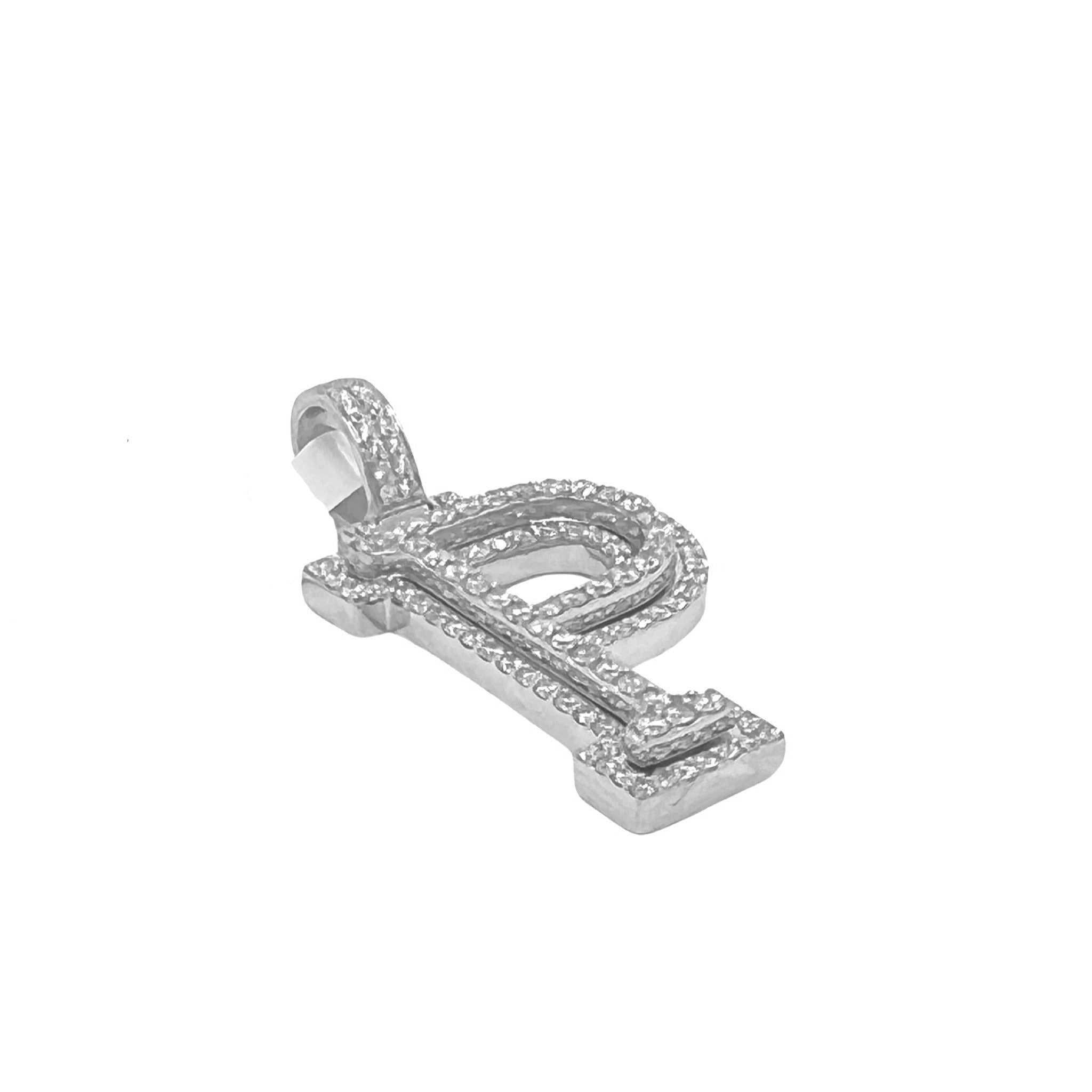 10K White Gold 3D Letter P Initial Diamond Pendant 1.29 CT 1.5"