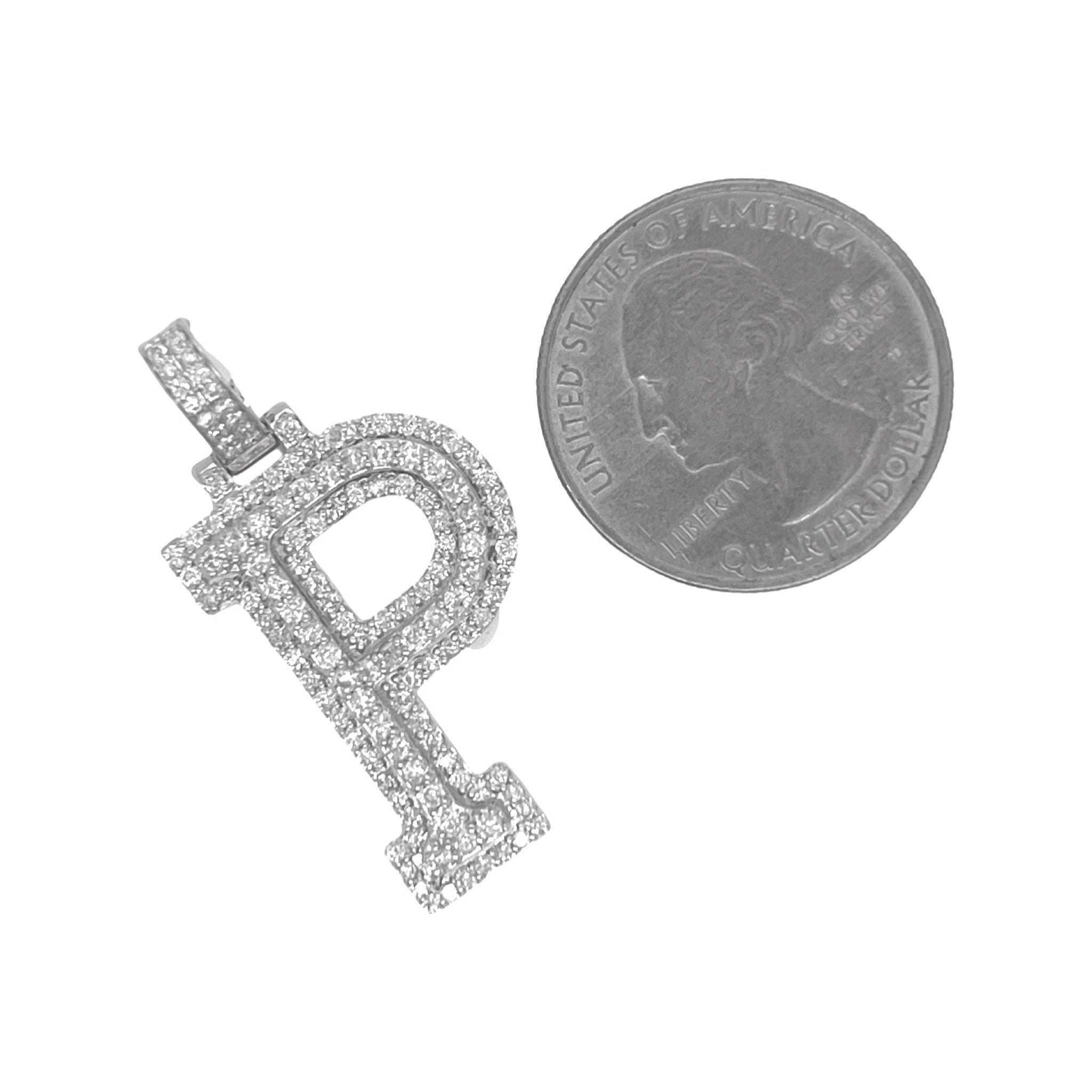 10K White Gold 3D Letter P Initial Diamond Pendant 1.29 CT 1.5"