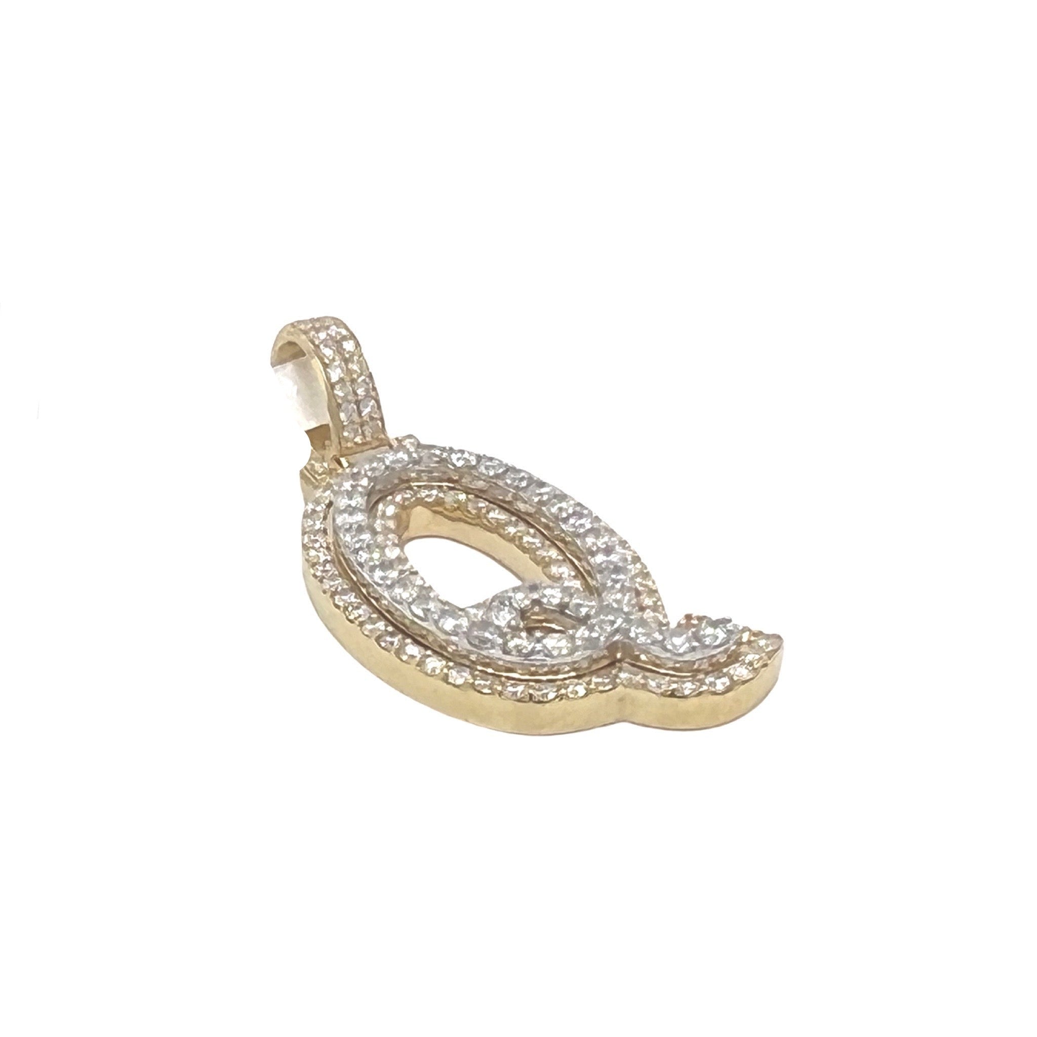 10K Yellow White Gold 3D Letter Q Initial Diamond Pendant 1.44 CT 1.5"