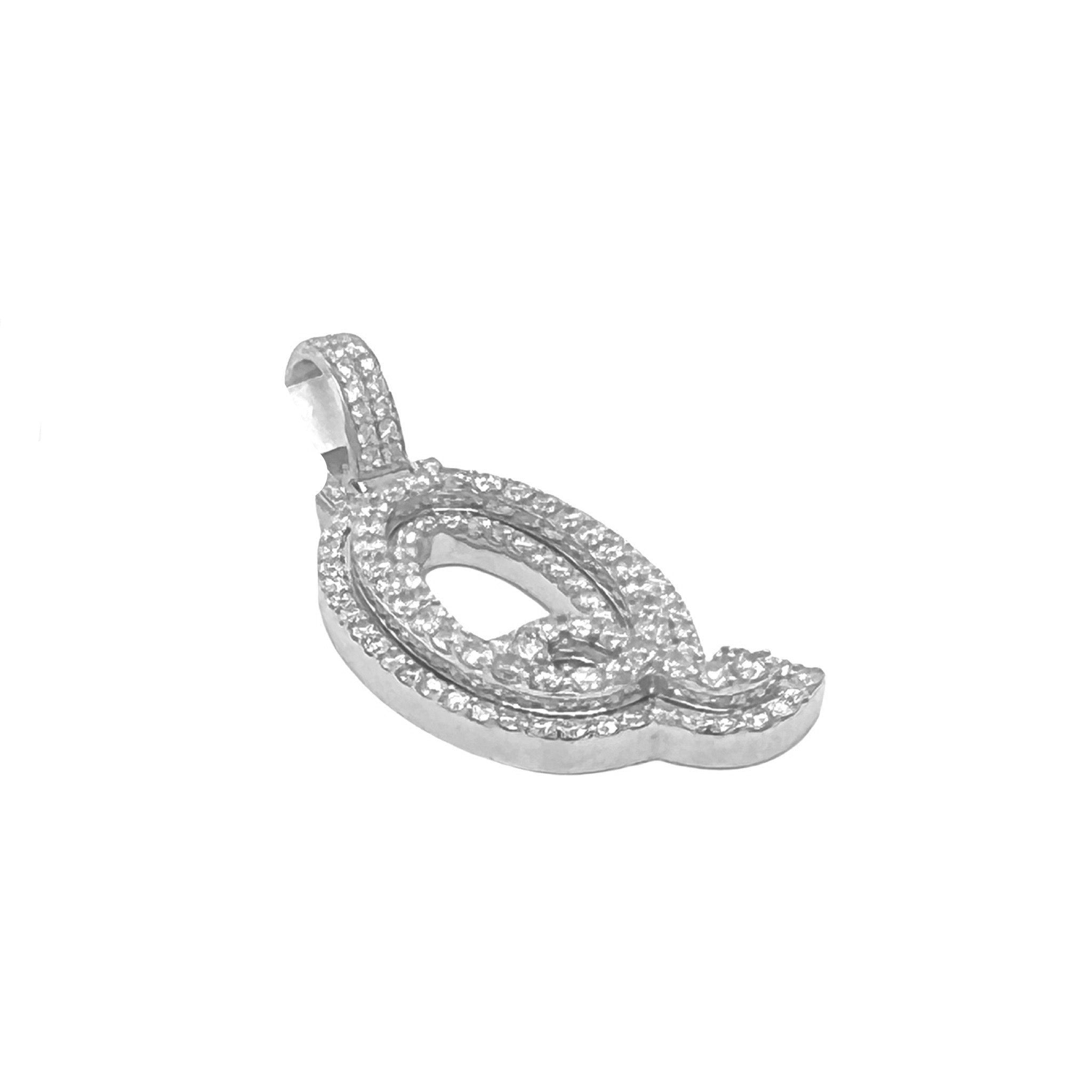 10K White Gold 3D Letter Q Initial Diamond Pendant 1.44 CT 1.5"