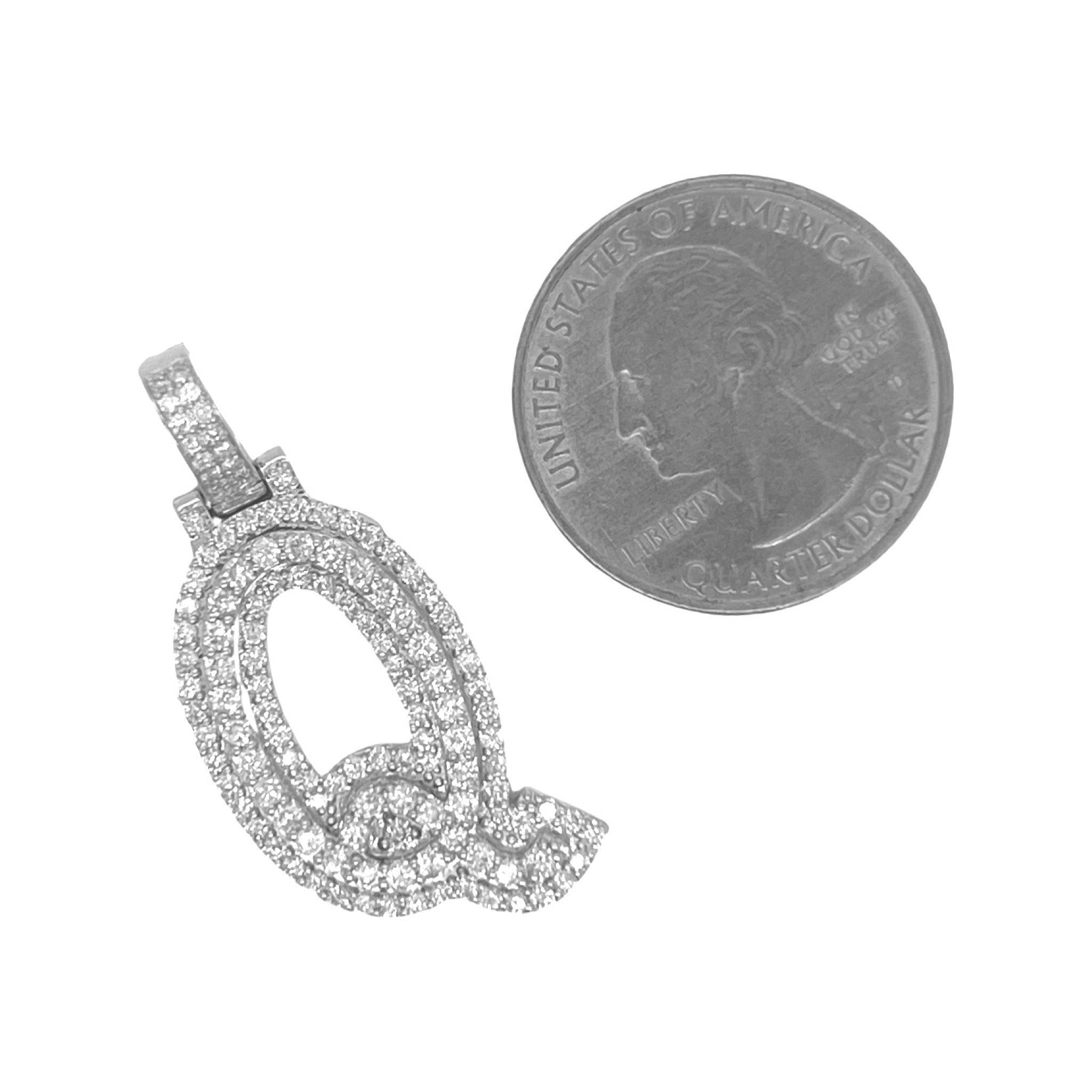 10K White Gold 3D Letter Q Initial Diamond Pendant 1.44 CT 1.5"