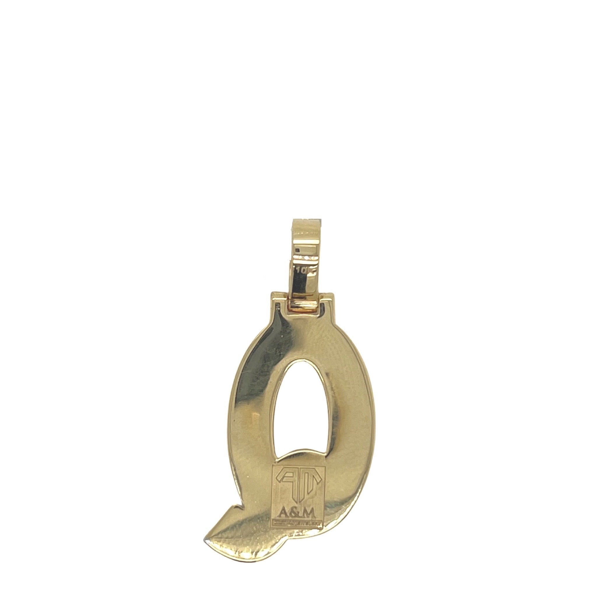 10K Yellow White Gold 3D Letter Q Initial Diamond Pendant 1.44 CT 1.5"