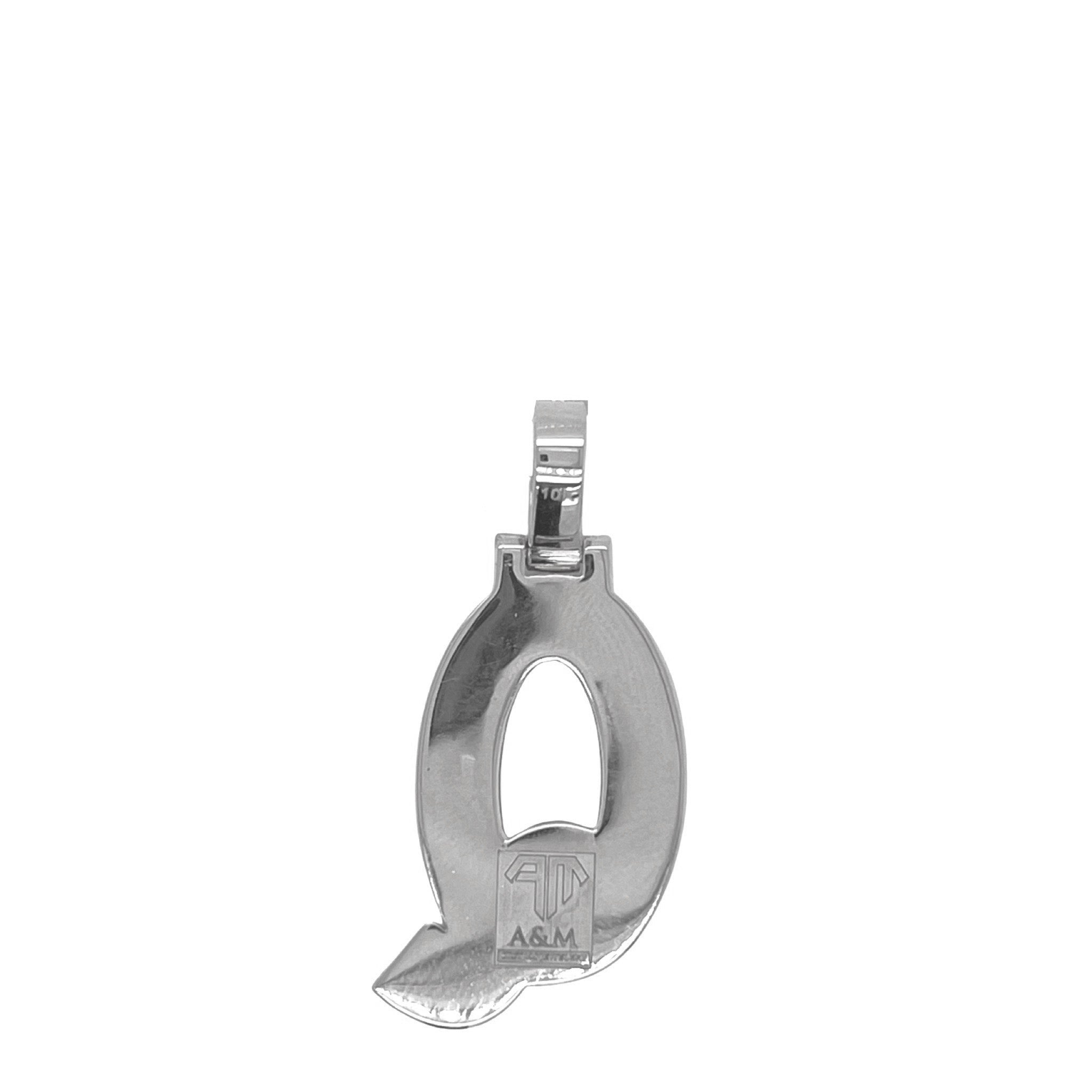 10K White Gold 3D Letter Q Initial Diamond Pendant 1.44 CT 1.5"