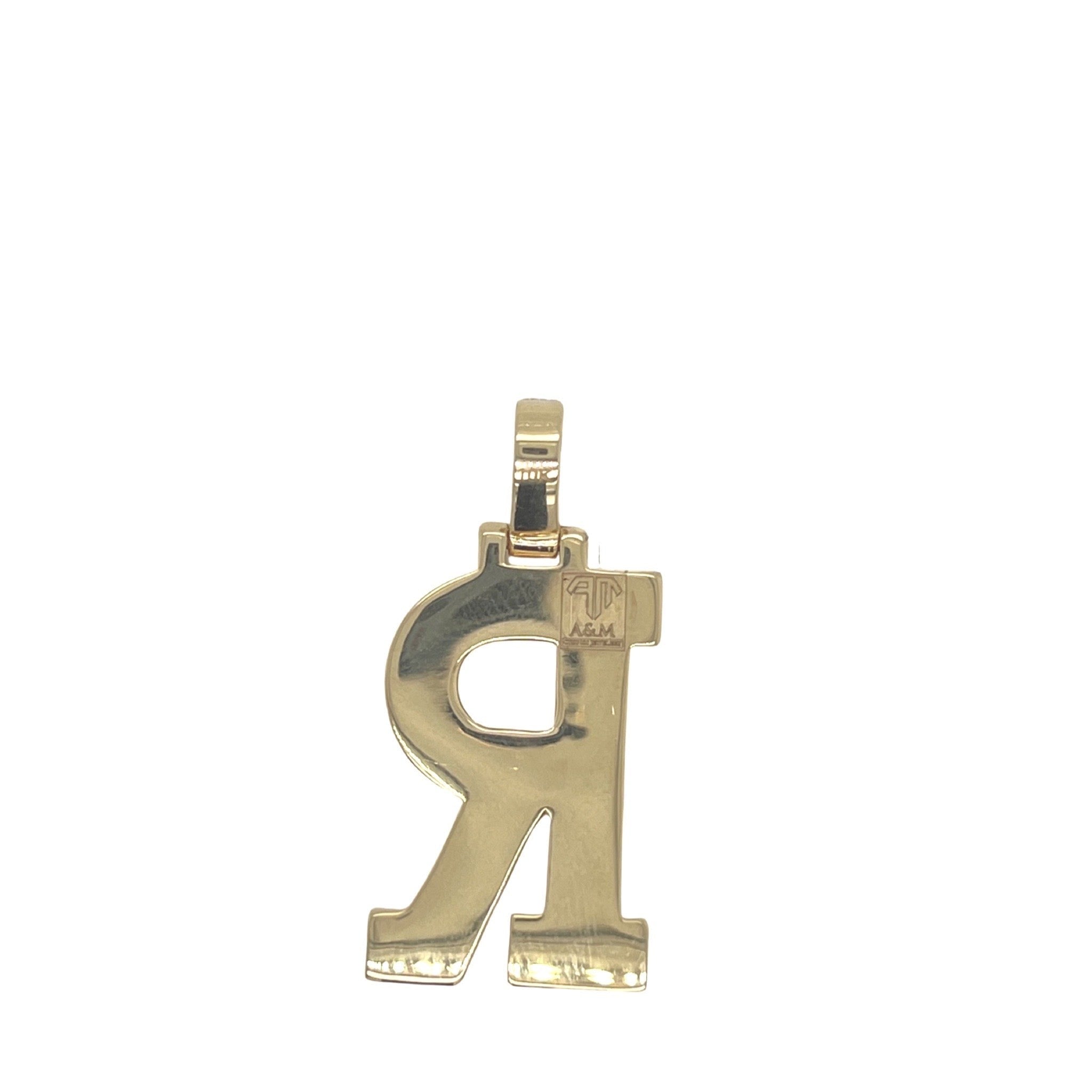 10K Yellow White Gold 3D Letter R Initial Diamond Pendant 1.44 CT 1.5"