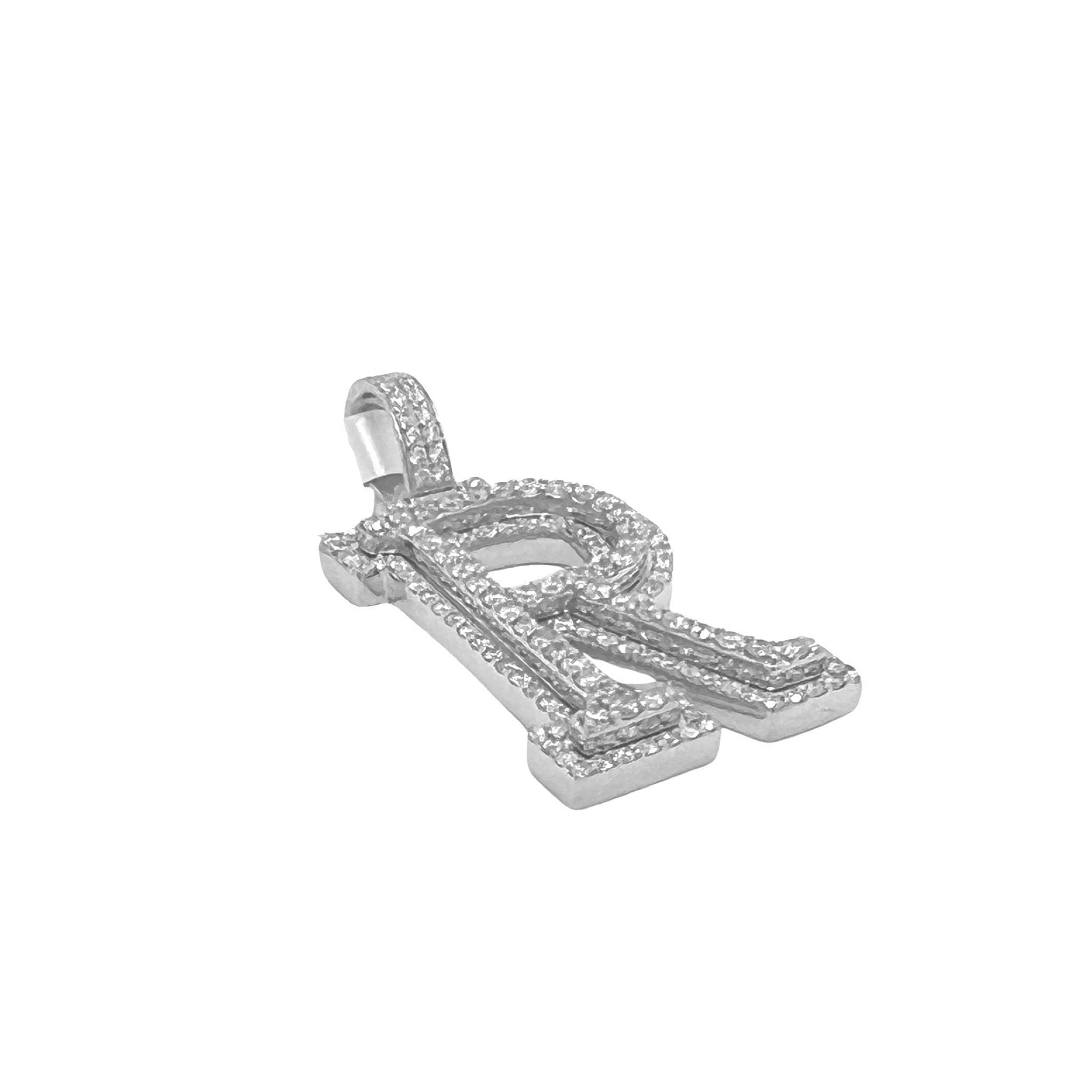 10K White Gold 3D Letter R Initial Diamond Pendant 1.44 CT 1.5"