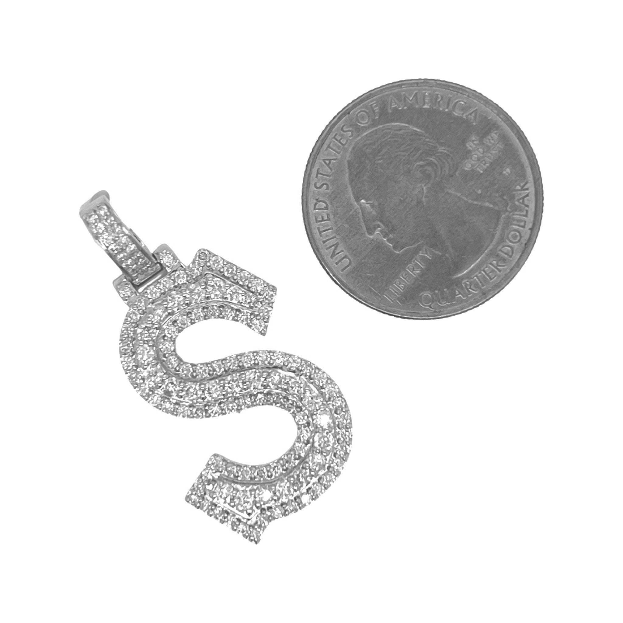 10K White Gold 3D Letter S Initial Diamond Pendant 1.67 CT 1.5"