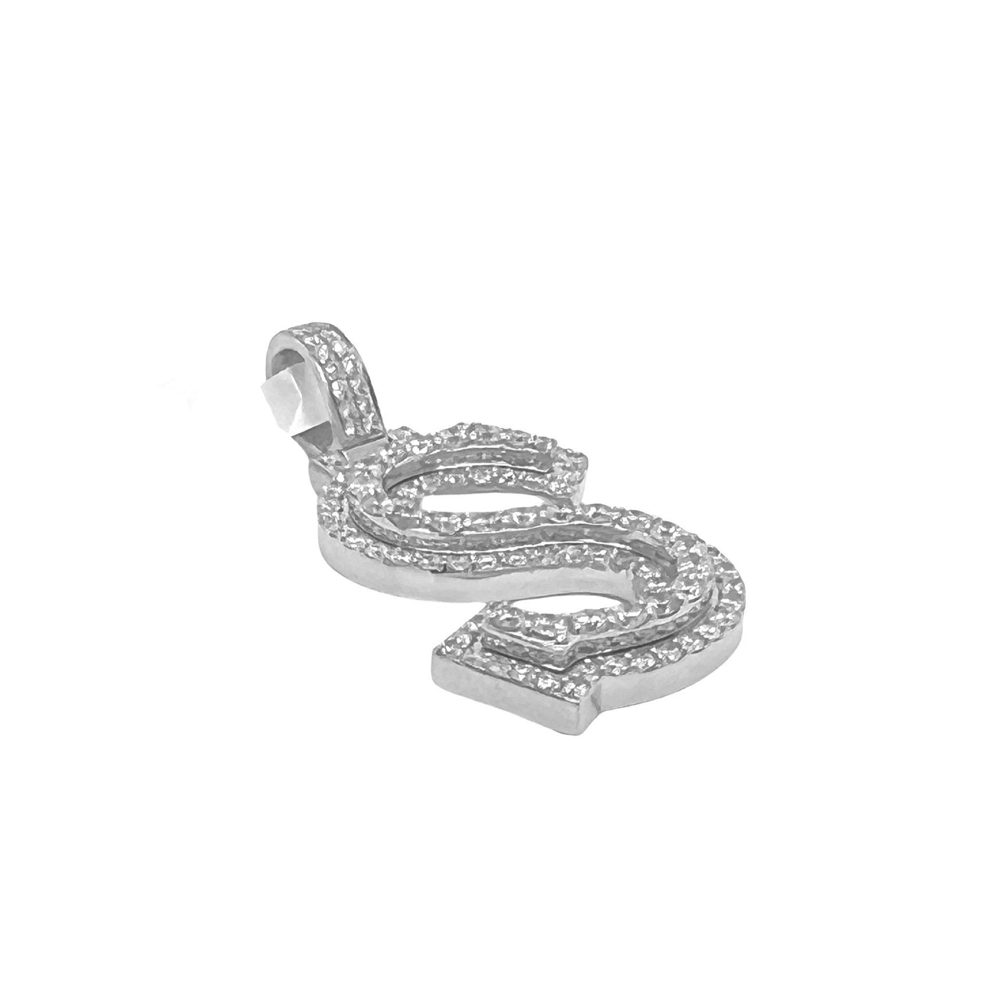 10K White Gold 3D Letter S Initial Diamond Pendant 1.67 CT 1.5"