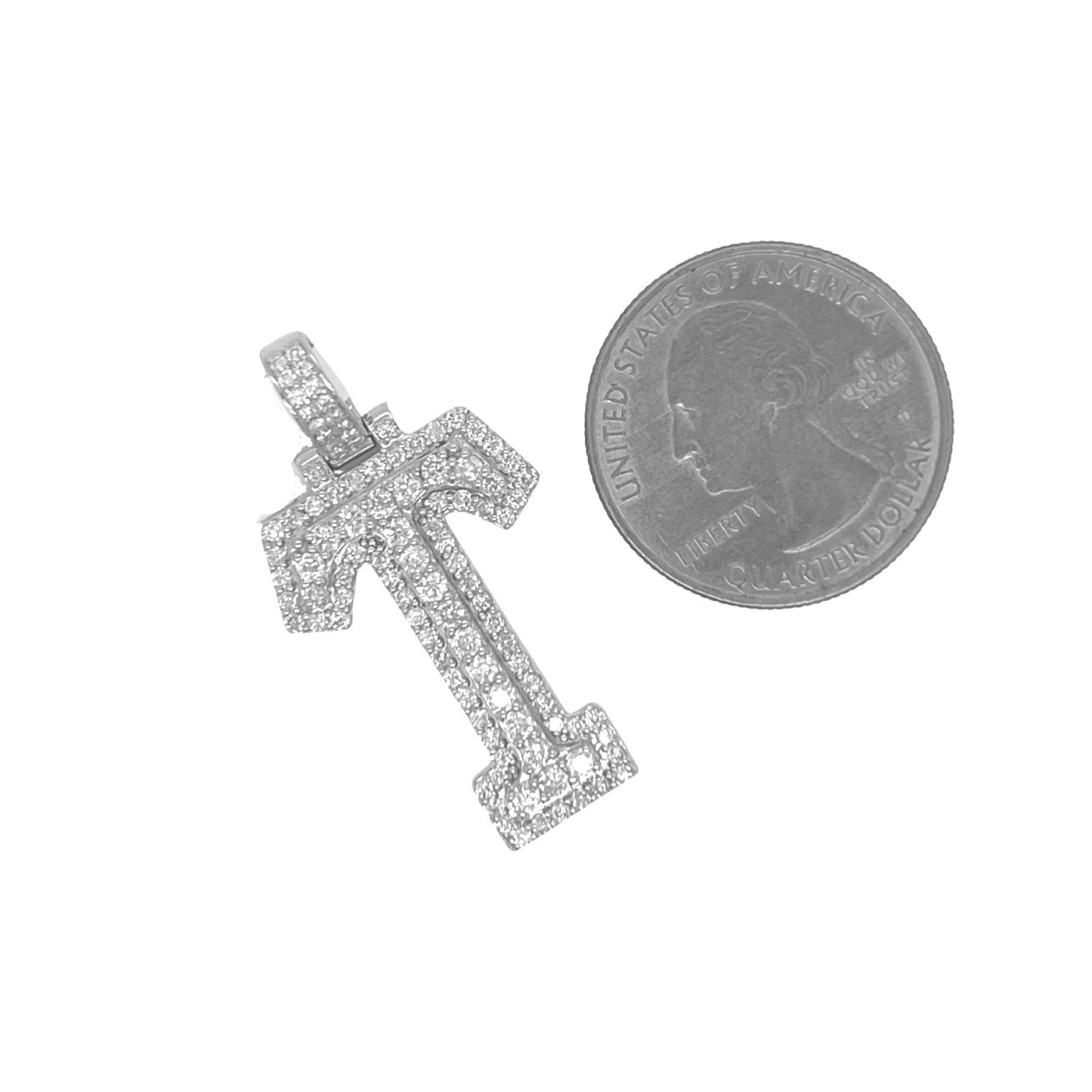 10K White Gold 3D Letter T Initial Diamond Pendant 1.47 CT 1.5"