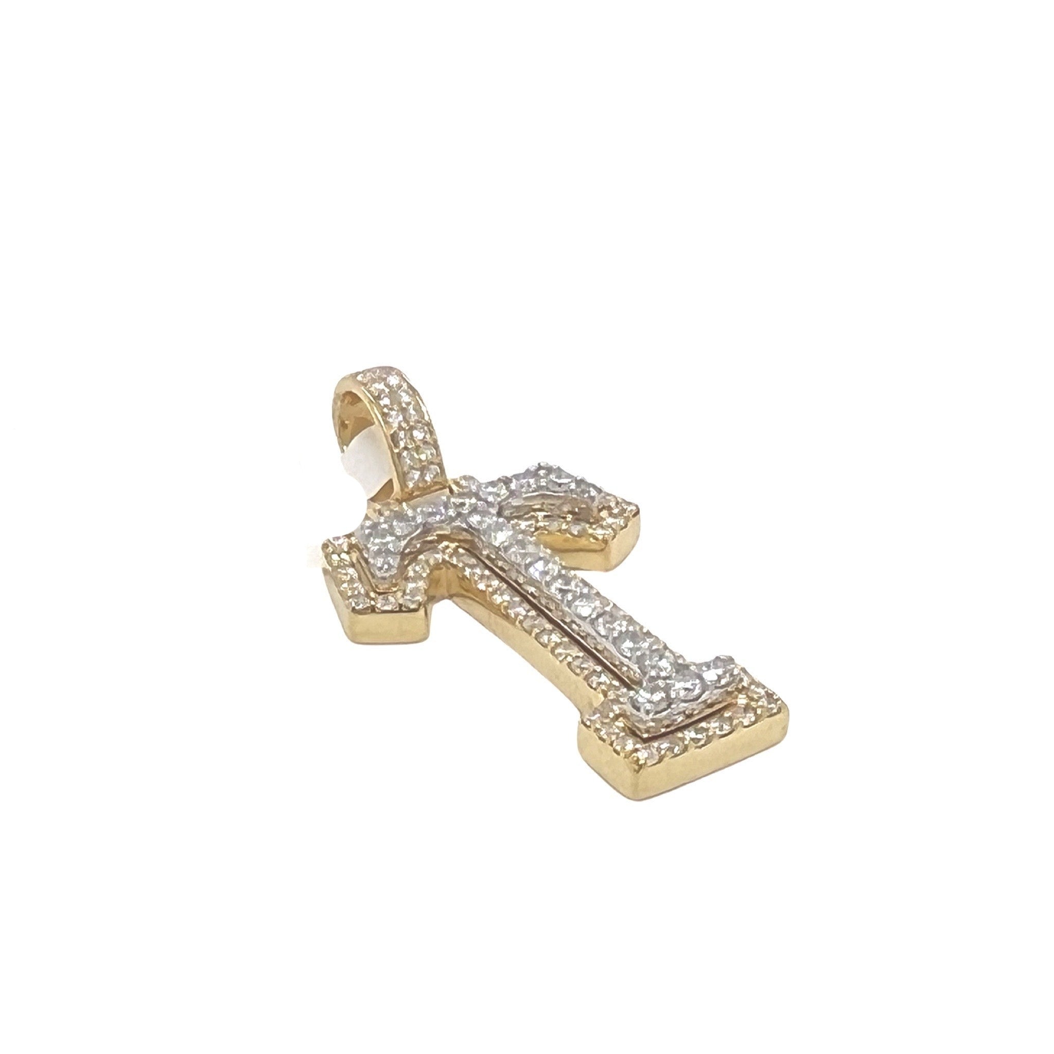 10K Yellow White Gold 3D Letter T Initial Diamond Pendant 1.47 CT 1.5"