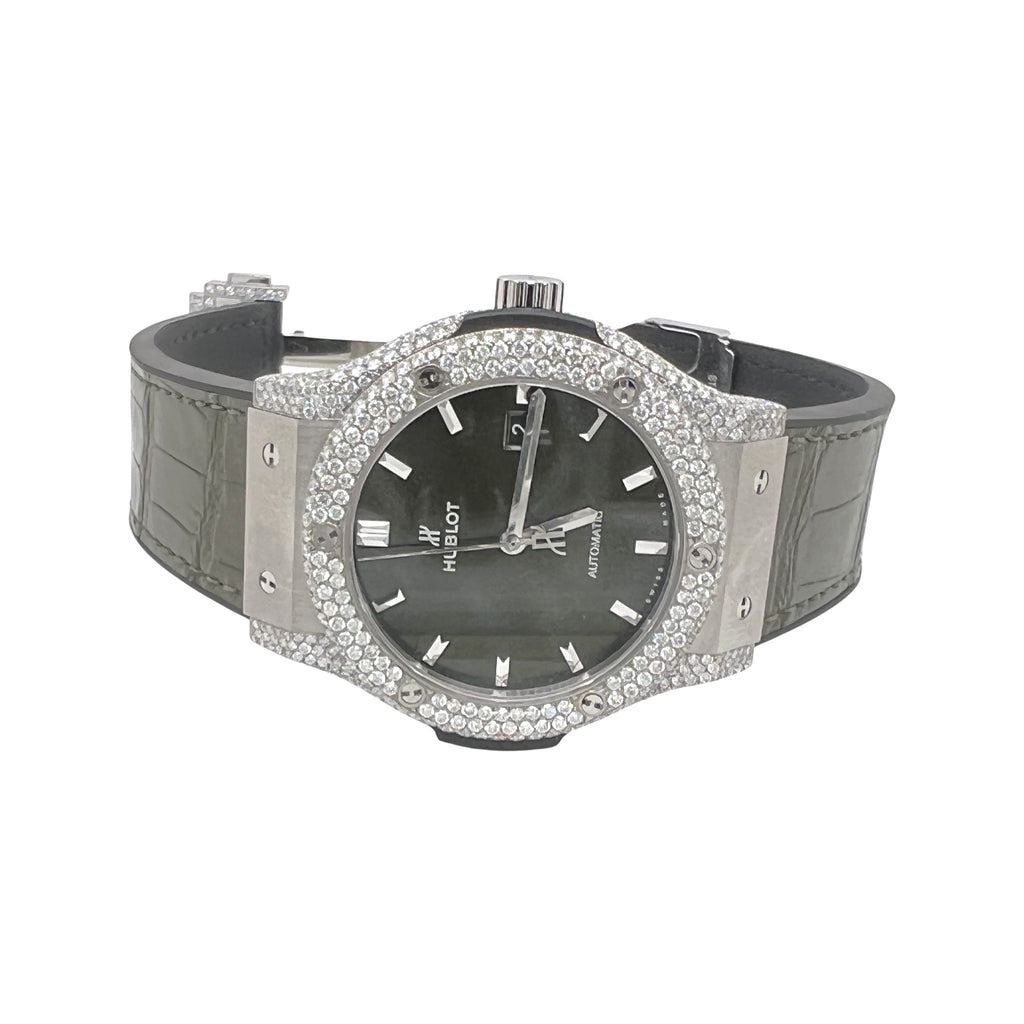 Mens Hublot Classic Fusion Titanium Green Dial 42MM Diamond Watch 6.5 CT