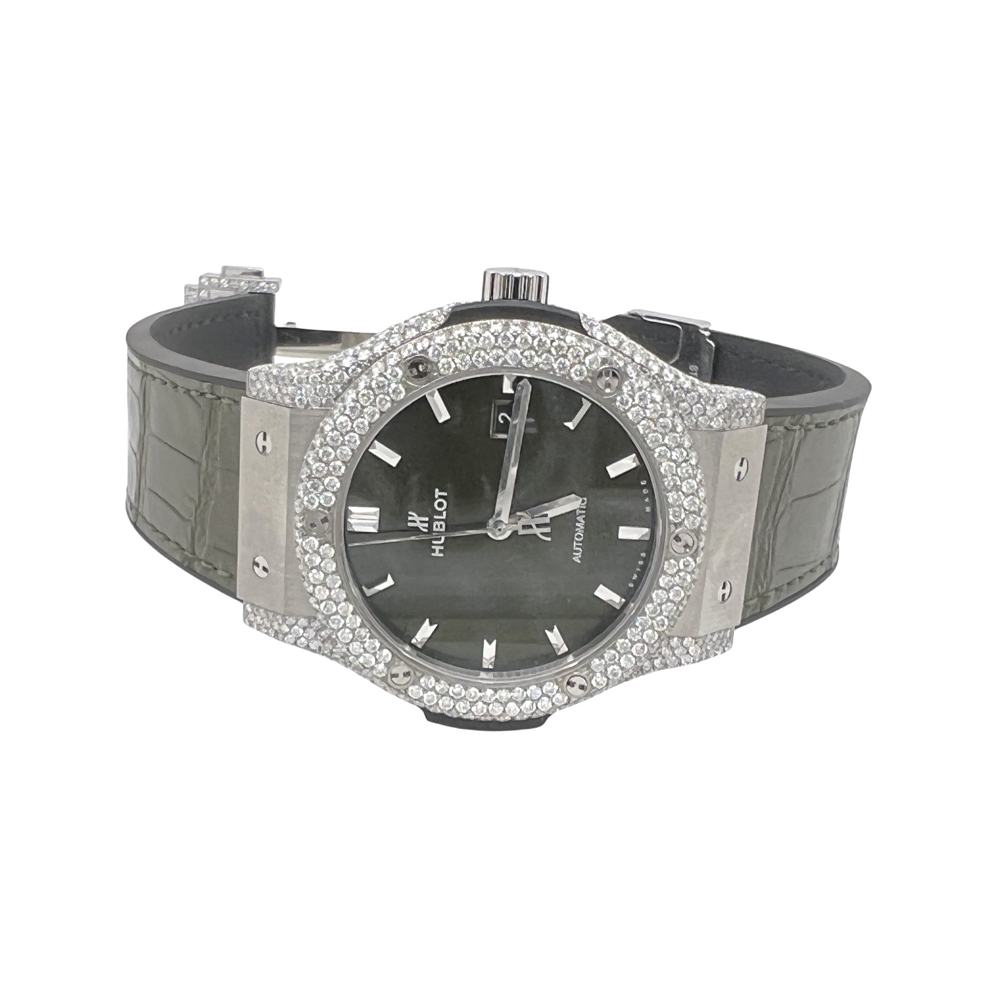 Mens Hublot Classic Fusion Titanium Green Dial 42MM Diamond Watch 6.5 CT