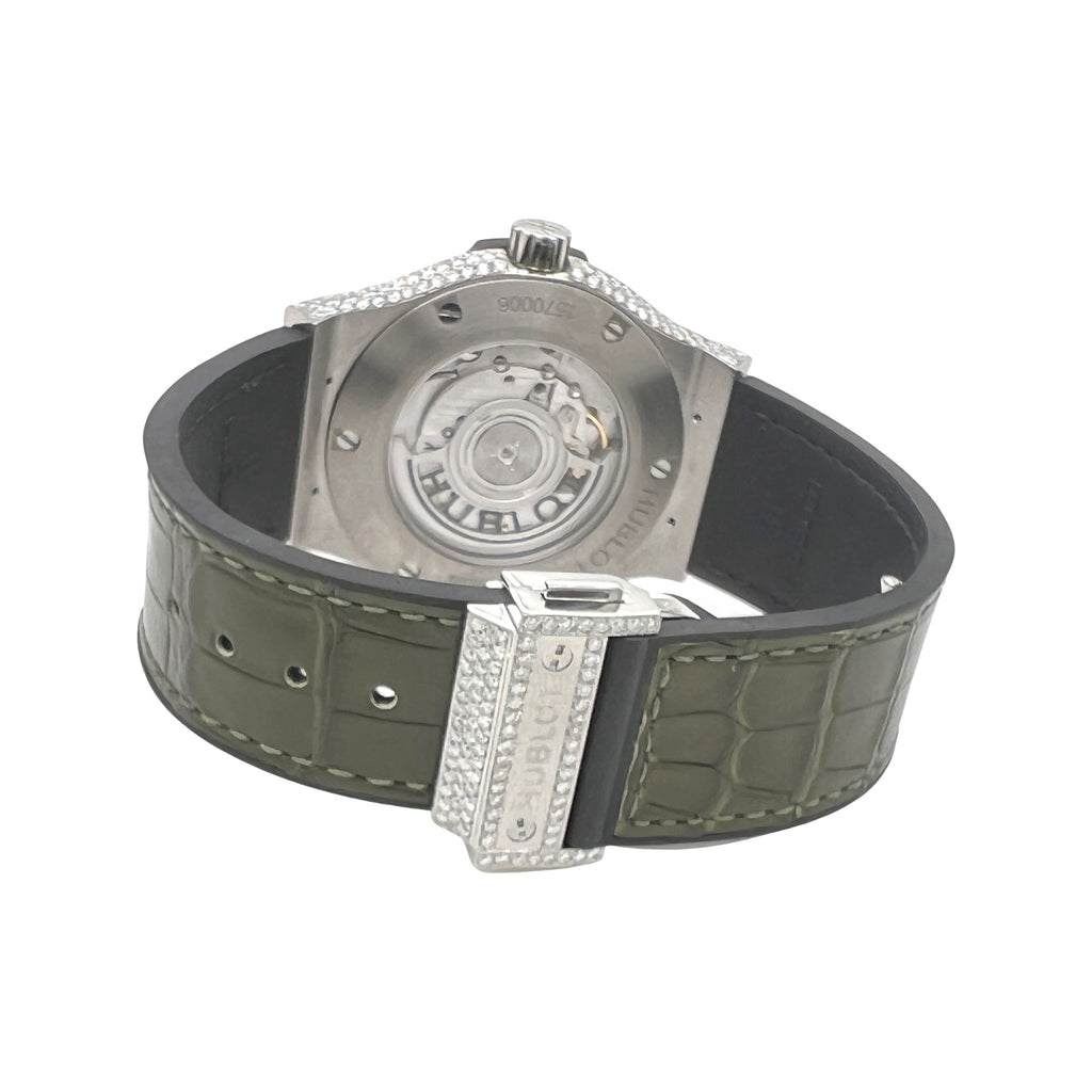 Mens Hublot Classic Fusion Titanium Green Dial 42MM Diamond Watch 6.5 CT