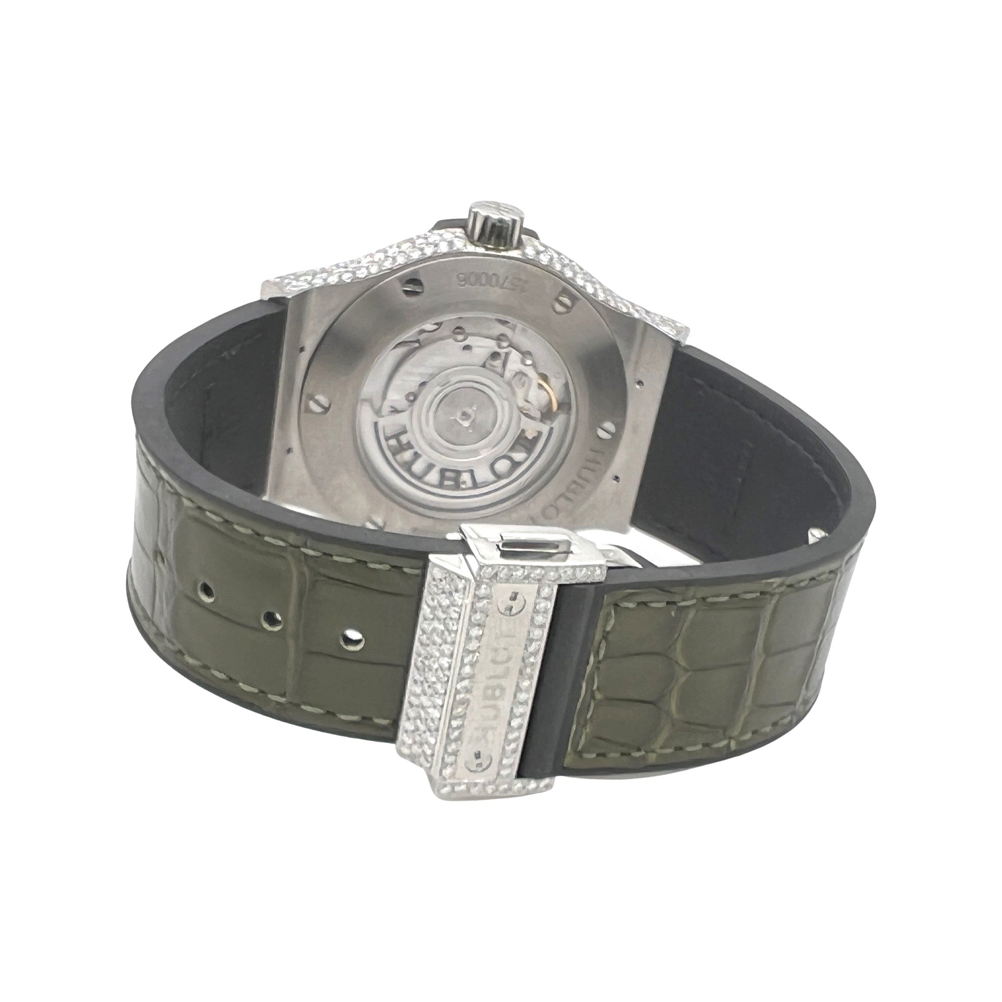 Mens Hublot Classic Fusion Titanium Green Dial 42MM Diamond Watch 6.5 CT
